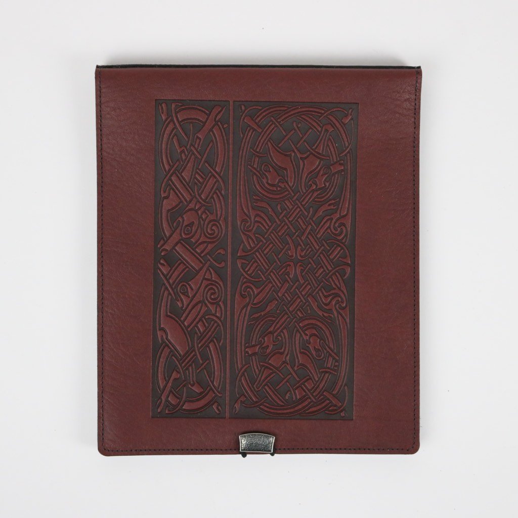 SECOND Leather Kindle Scribe Cover, Celtic Hounds in Wine