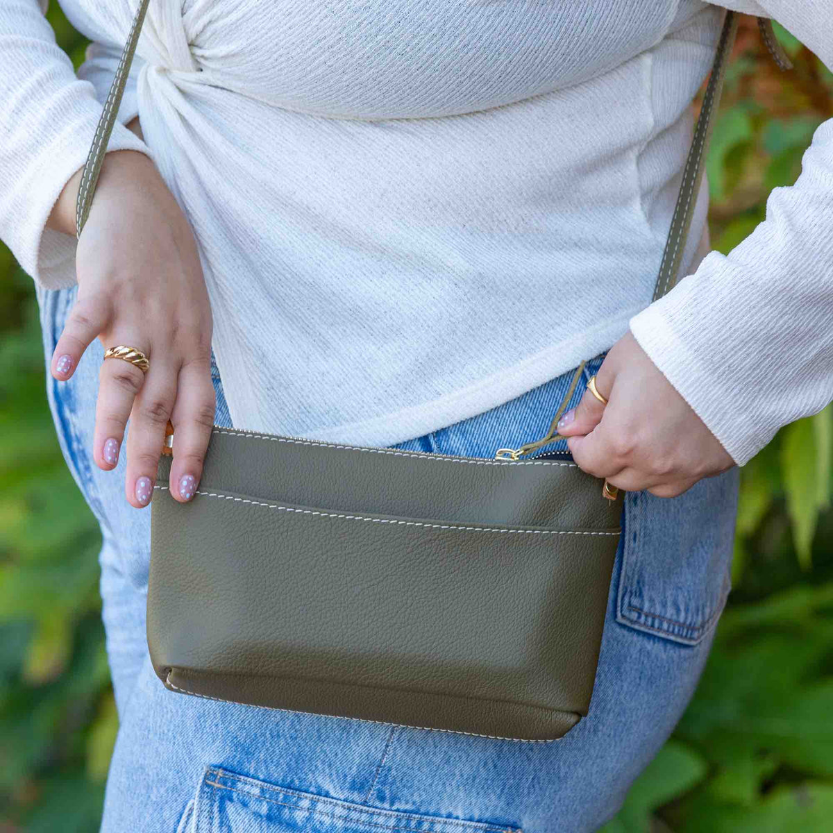 Oberon Design Paula with Pacific Leather in Sage Lifestyle Crossbody