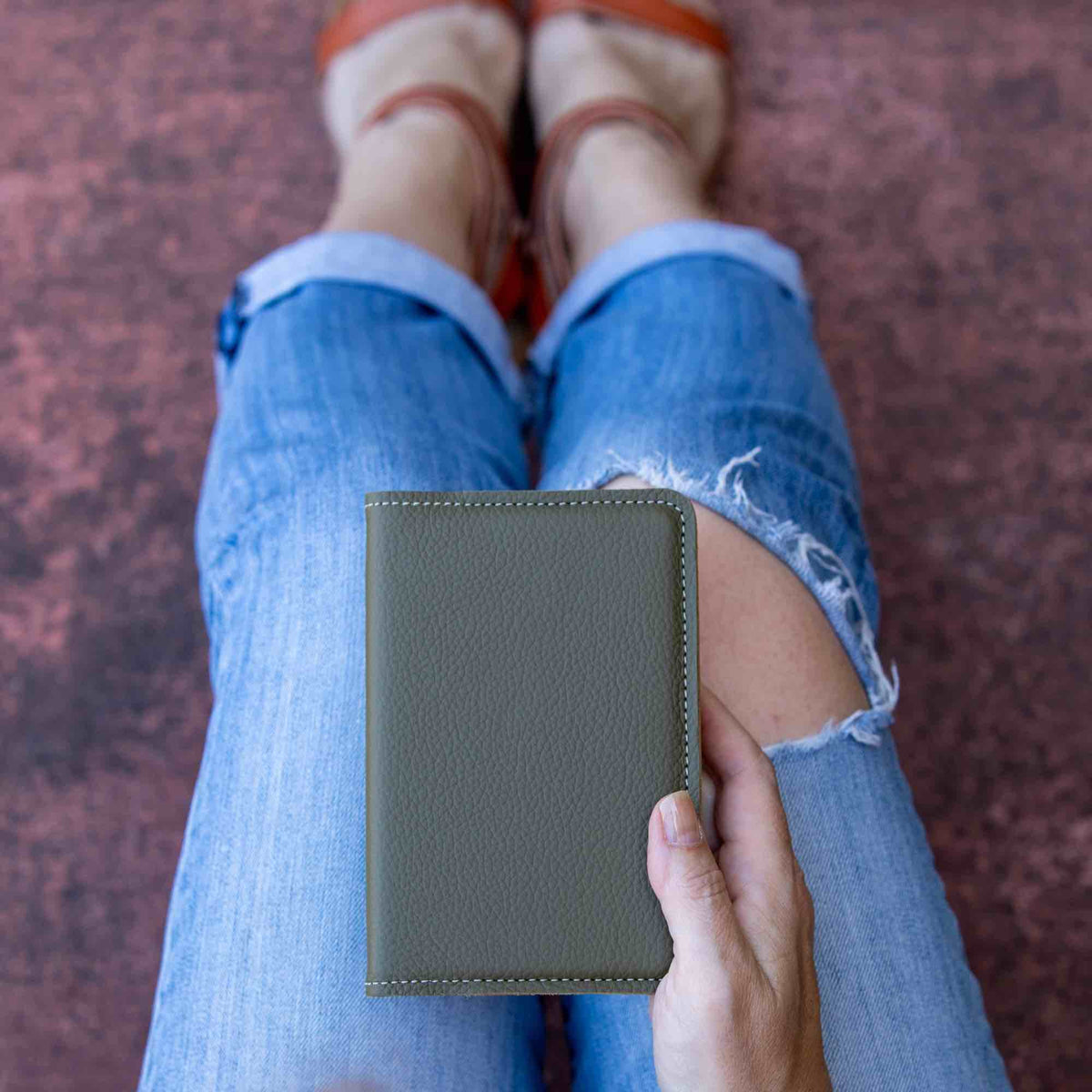 Oberon Design Pocket Notebook with Pacific Leather in Sage Lifestyle