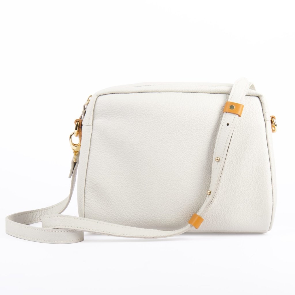 Oberon Design Retro Crossbody with Pacific Leather in Fog