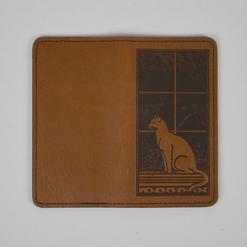 SECOND, Cat in Window Checkbook Cover in Saddle