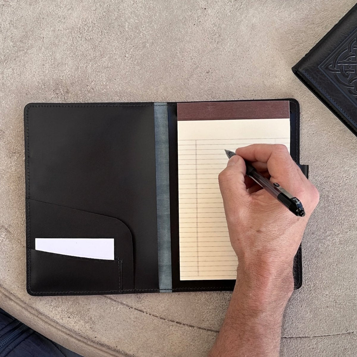 Leather Portfolio, Made in the USA. Open with 8 x 6 inch notepad 