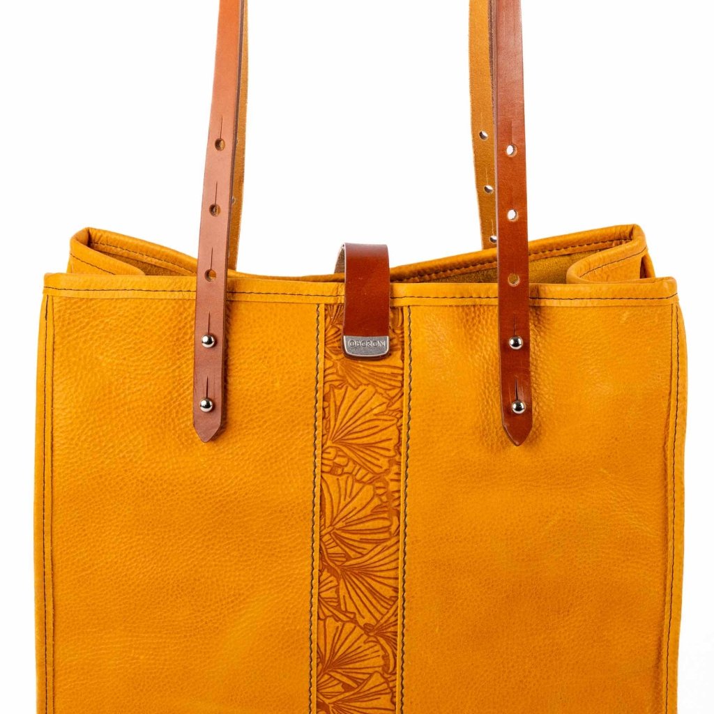 Leather Tote, Sonoma, Adventure, Ginkgo in Amber back view close up