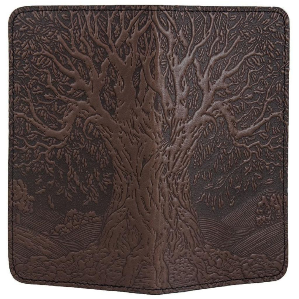 Leather Checkbook Cover, Tree of Life in Chocolate