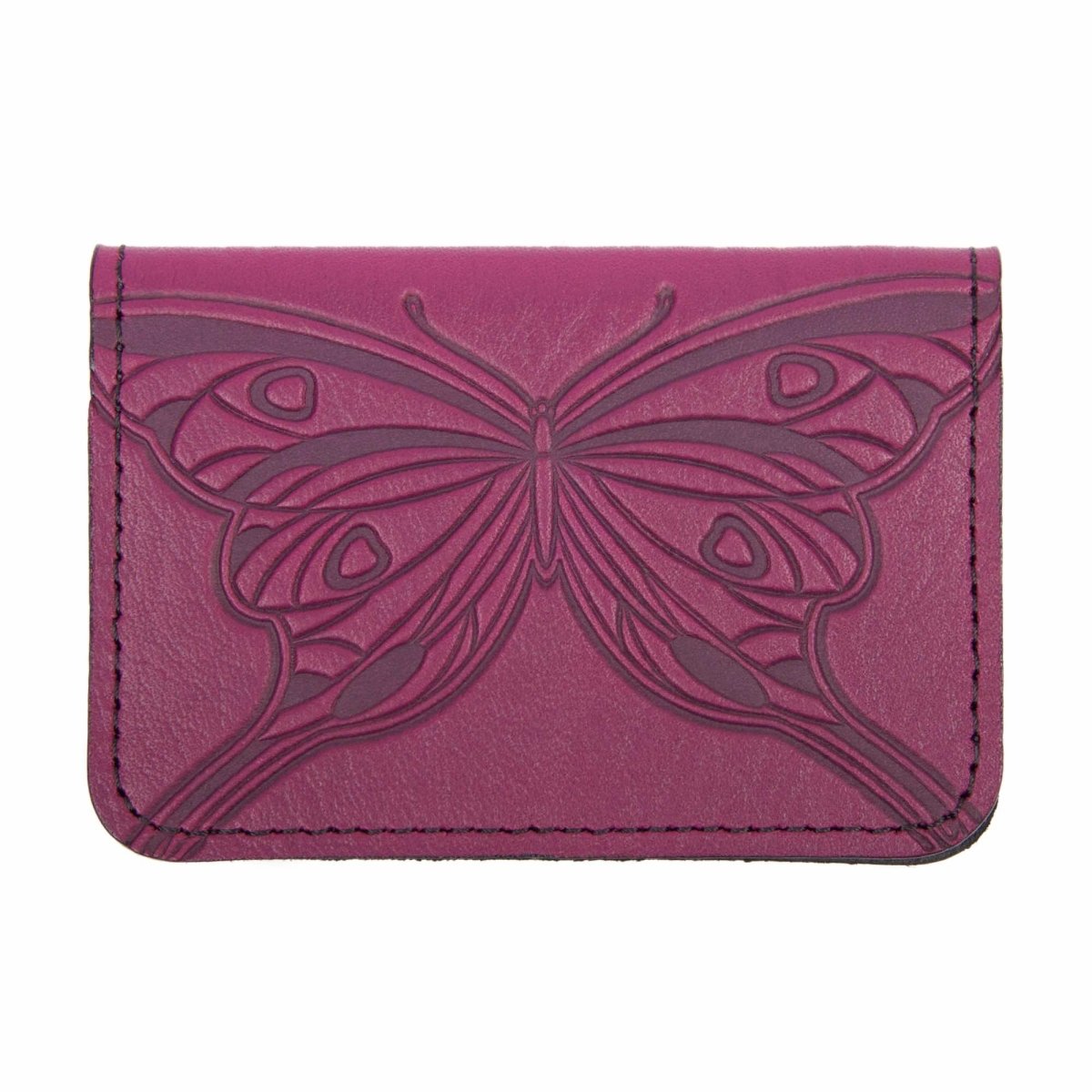 Leather Card Holder, Mini Wallet, Butterfly in Teal