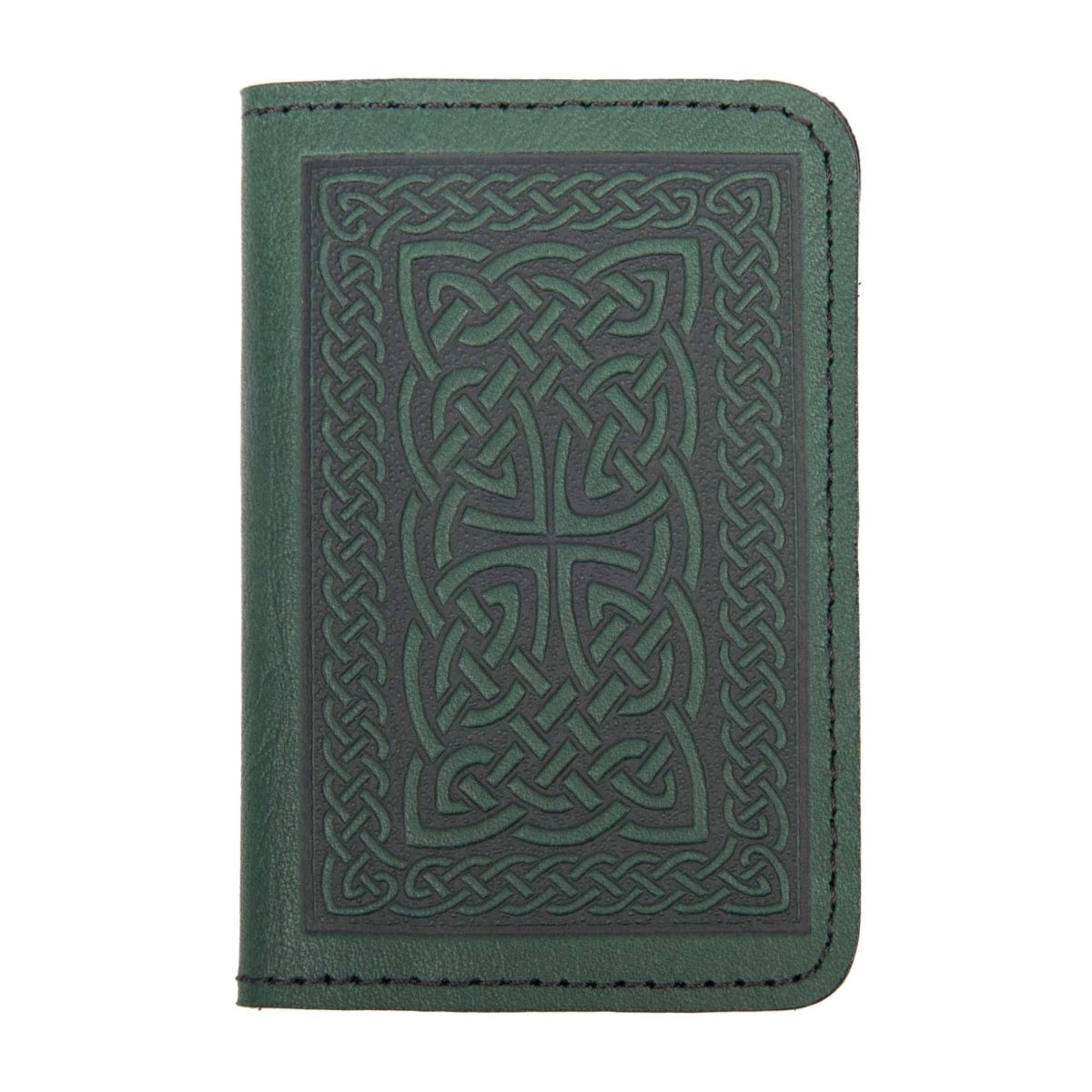 Leather Card Holder Mini Wallet, Celtic Braid in Green