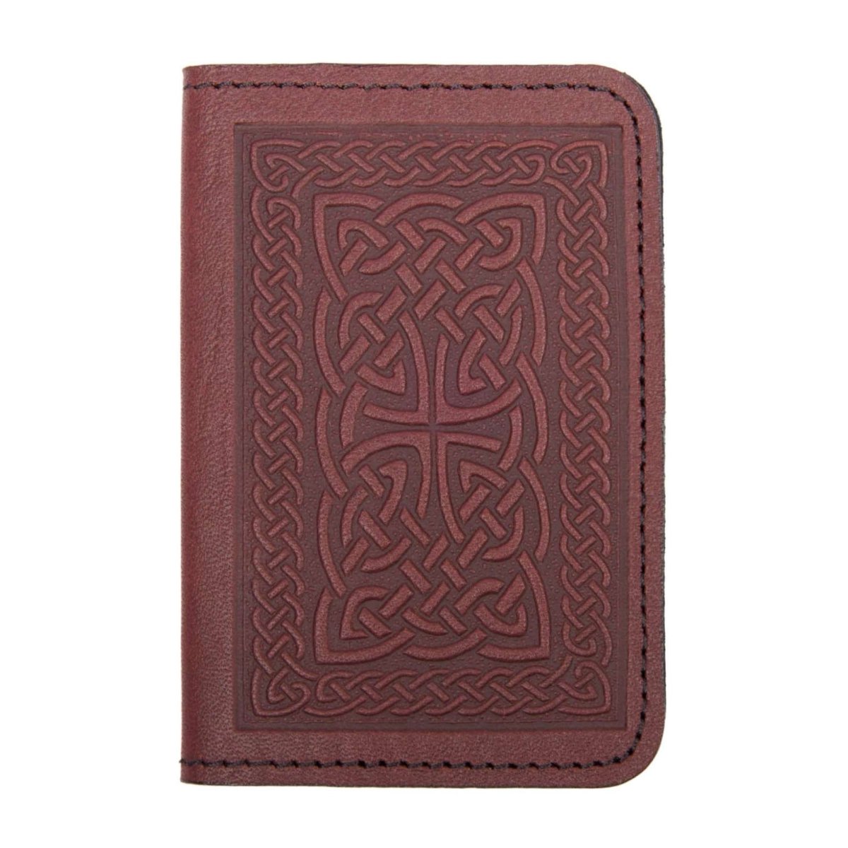 Leather Card Holder Mini Wallet, Celtic Braid in Wine