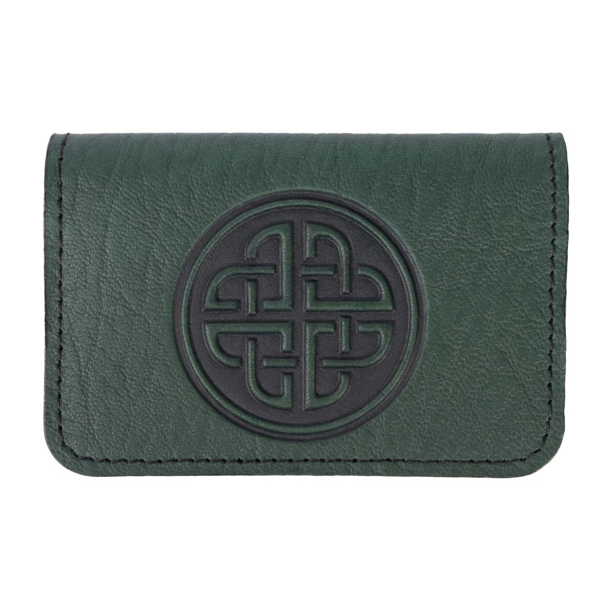 Leather Card Holder, Mini Wallet, Celtic Love Knot in Green