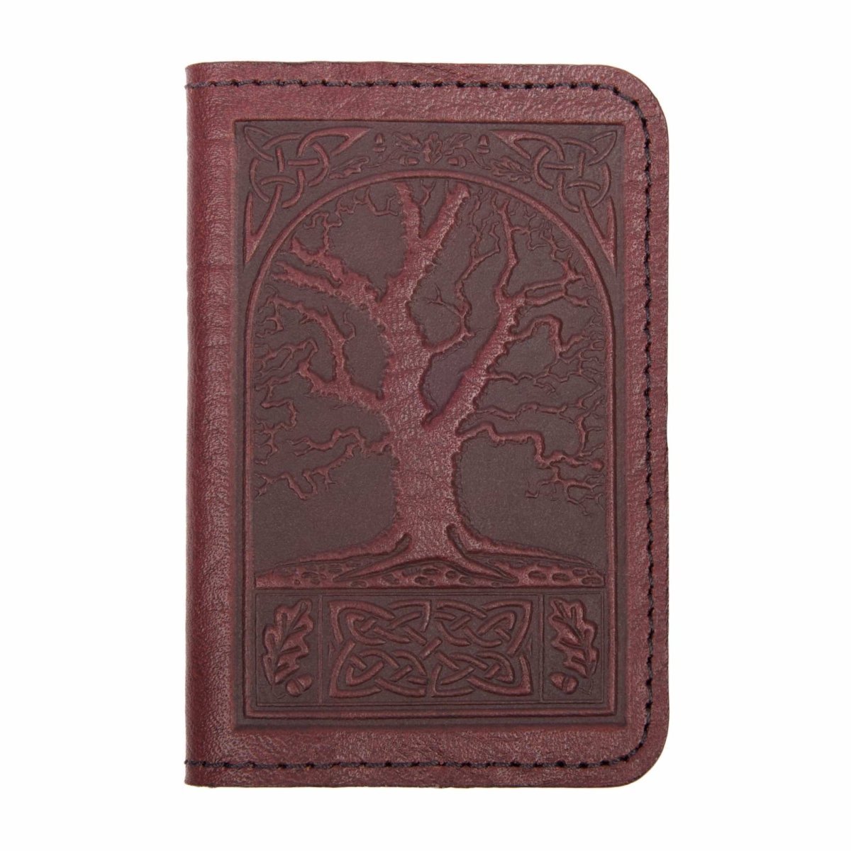 Leather Card Holder Mini Wallet, Celtic Oak in Wine