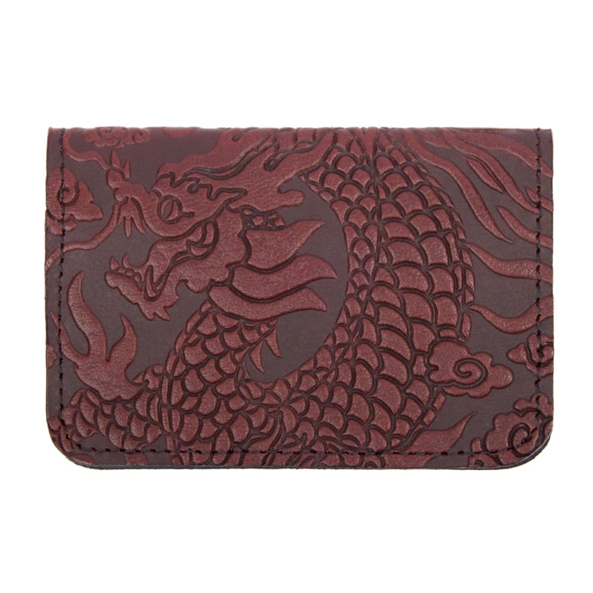 Leather Card Holder Mini Wallet, Cloud Dragon in Red