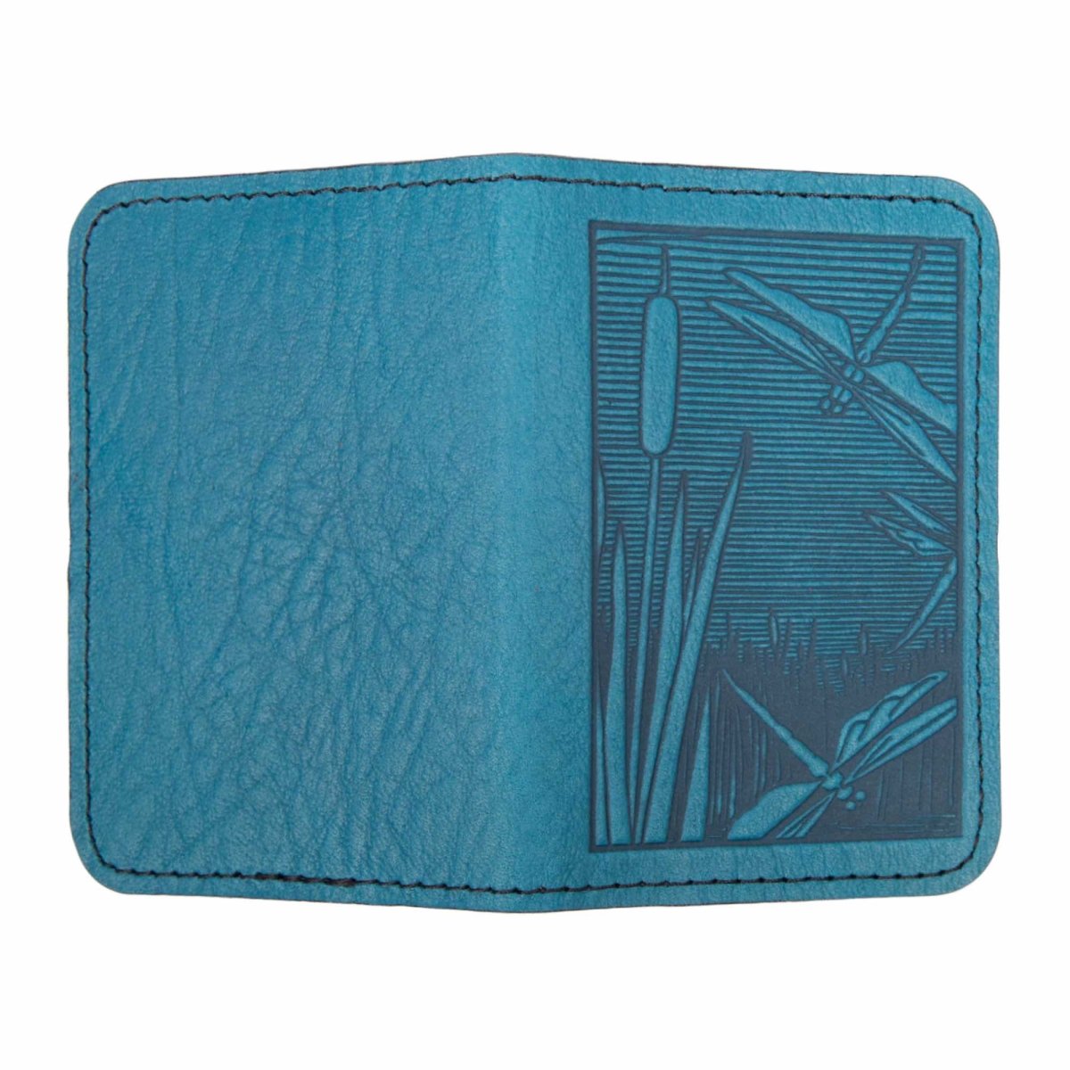 Dragonfly Pond Mini Wallet, card holder, Blue, open view by Oberon Design