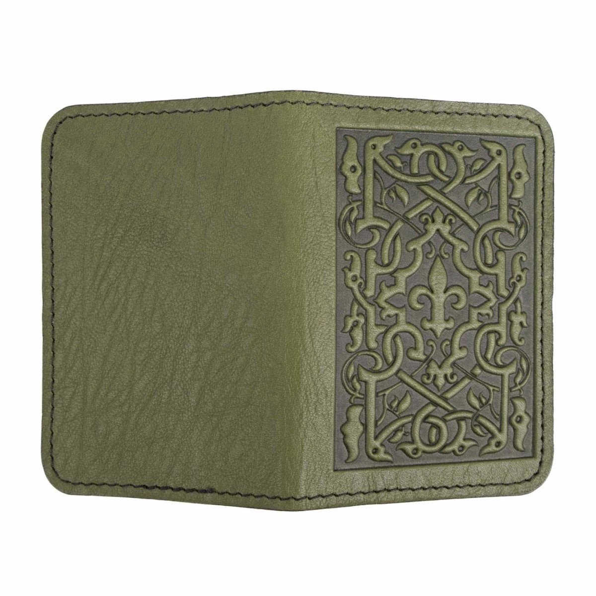 The Medici Card Holder Mini Wallet, Fern, open by Oberon Design