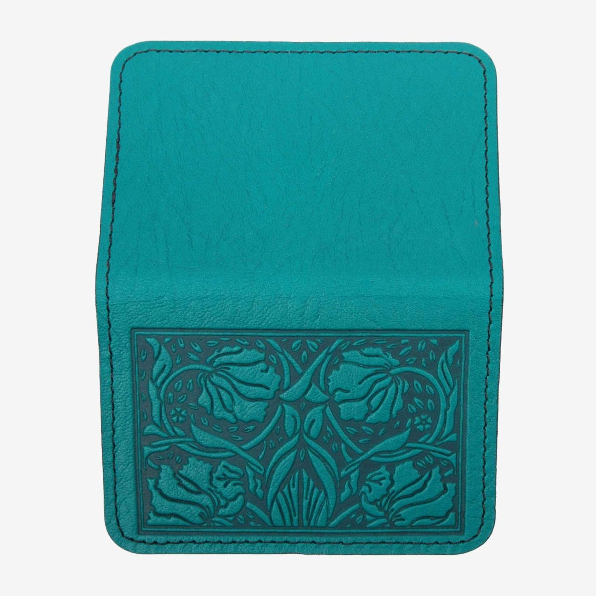 Tulips Card Holder Mini Wallet, Teal, Open