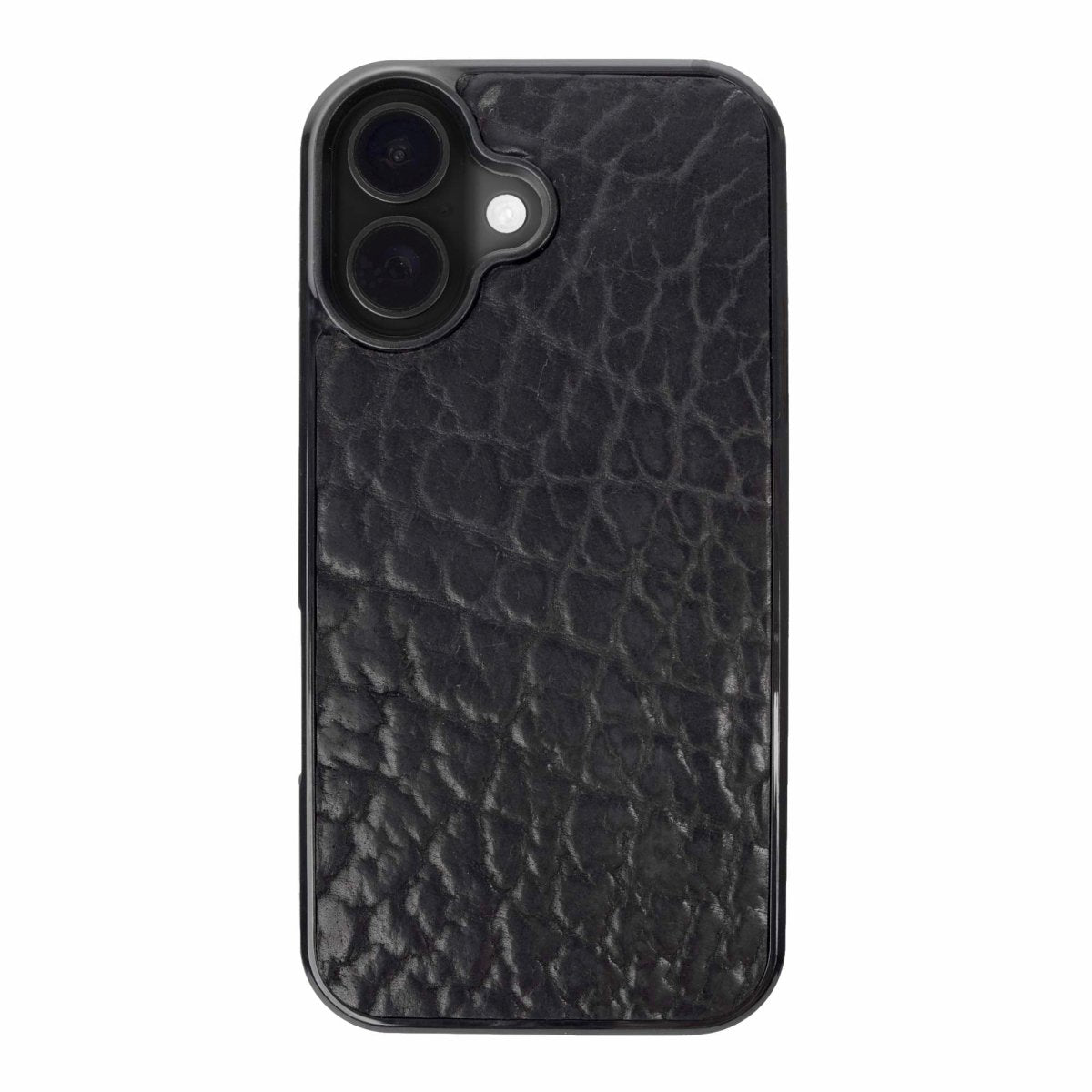 Leather iPhone case, glazed shrunk bison in Black