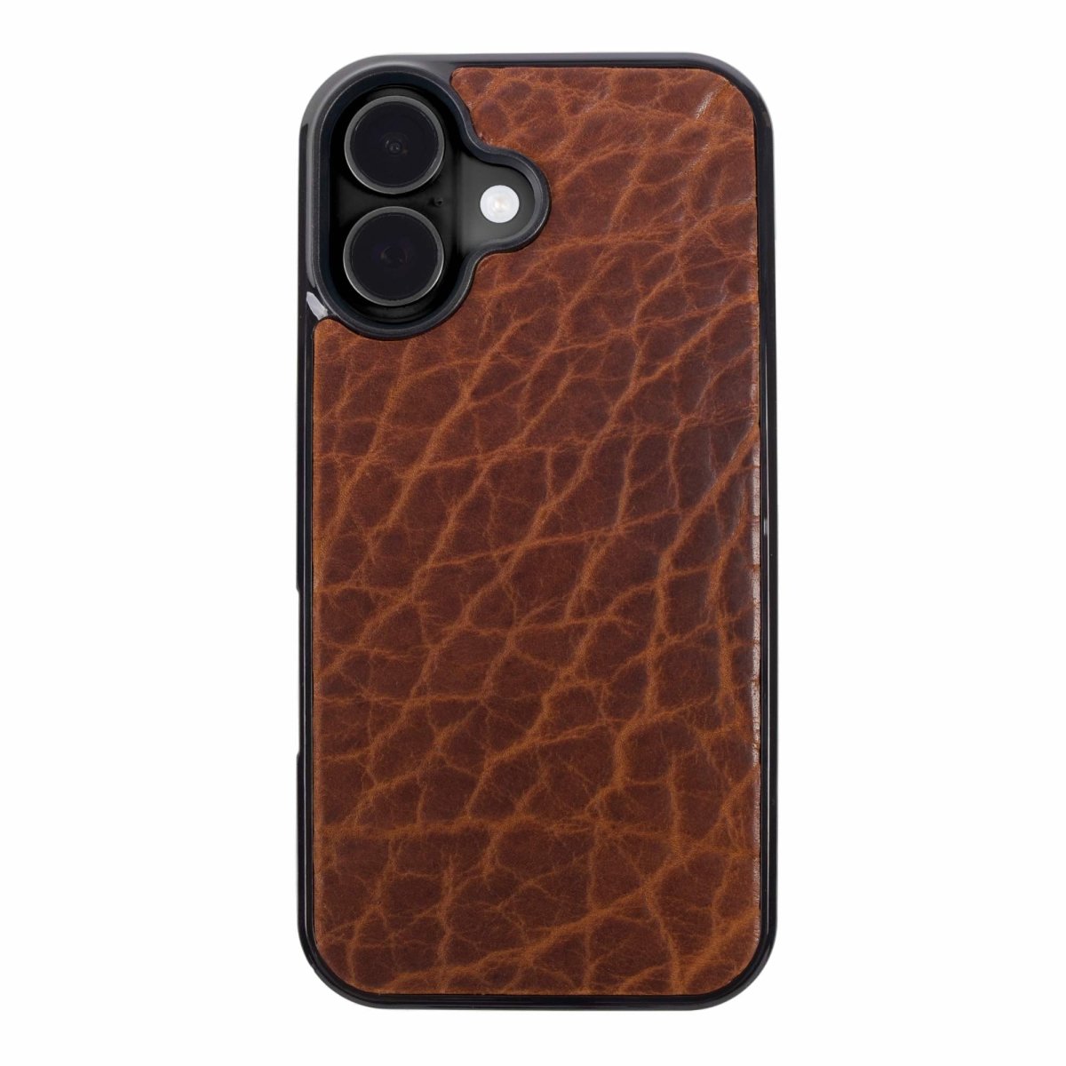 Leather iPhone case, glazed shrunk bison in tobacco