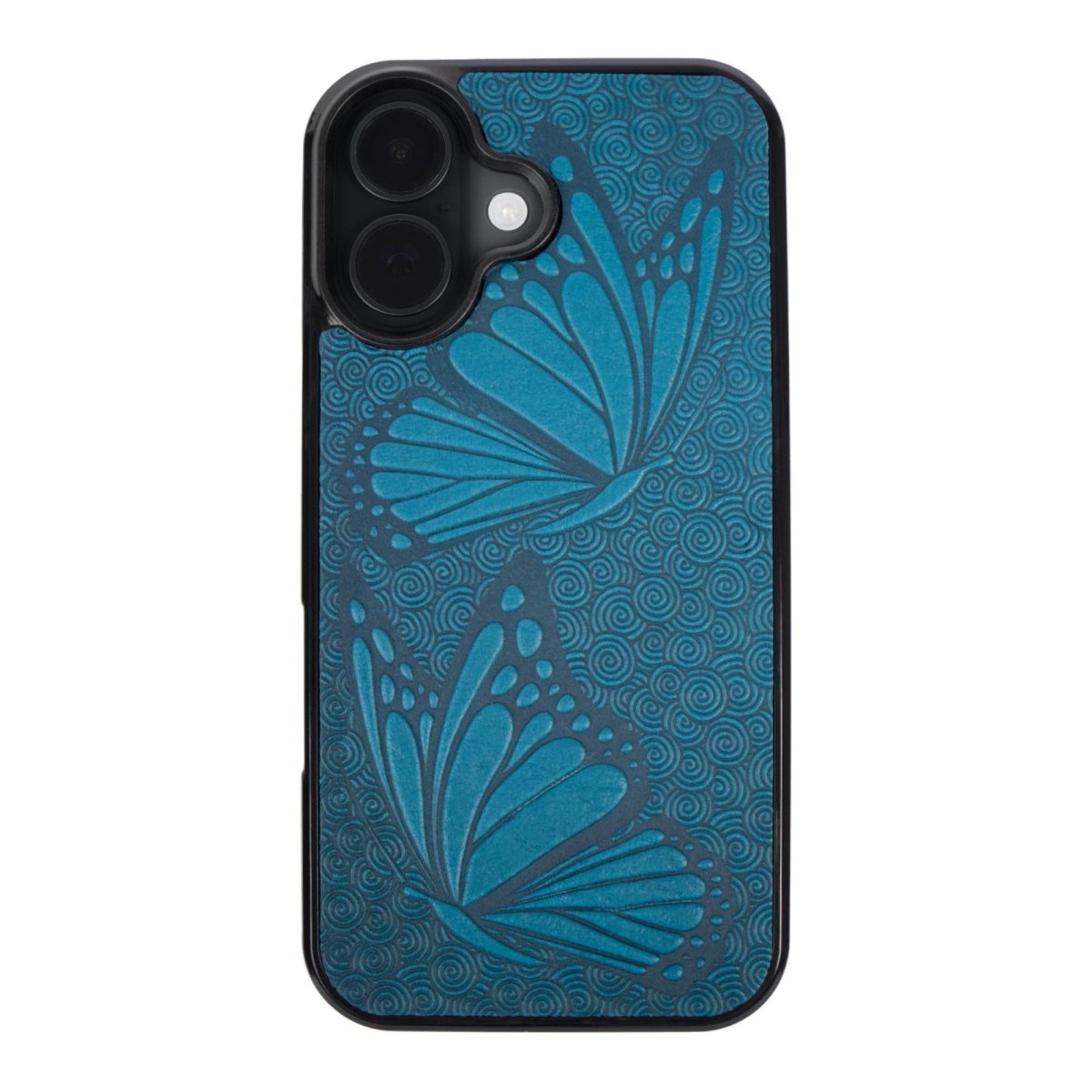 Leather iPhone case, butterflies in Blue