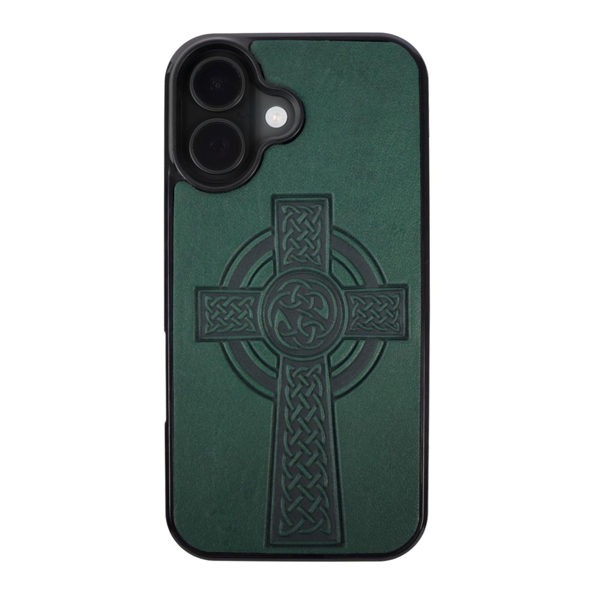 Leather iPhone case, celtic cross in Green