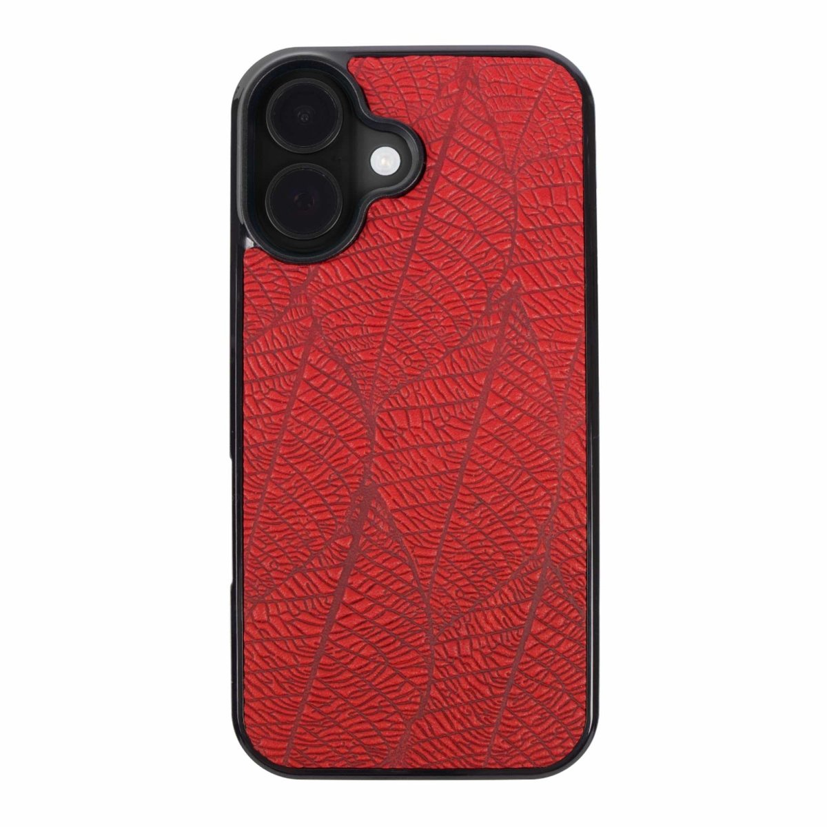 Leather iPhone case, fallen leaves in Red