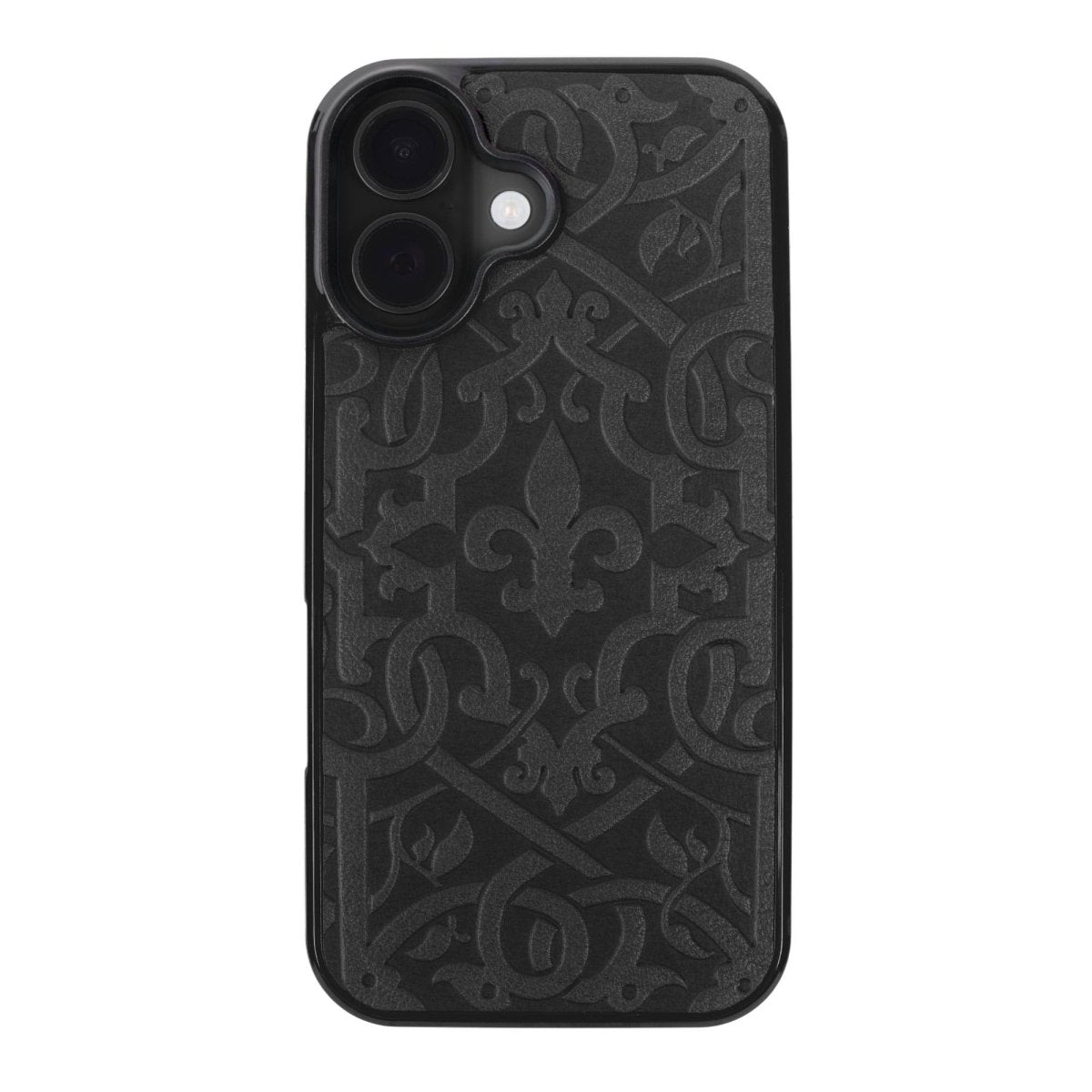 Oberon Design Genuine Leather iPhone 16 Case, Hand-Crafted, Medici in Black