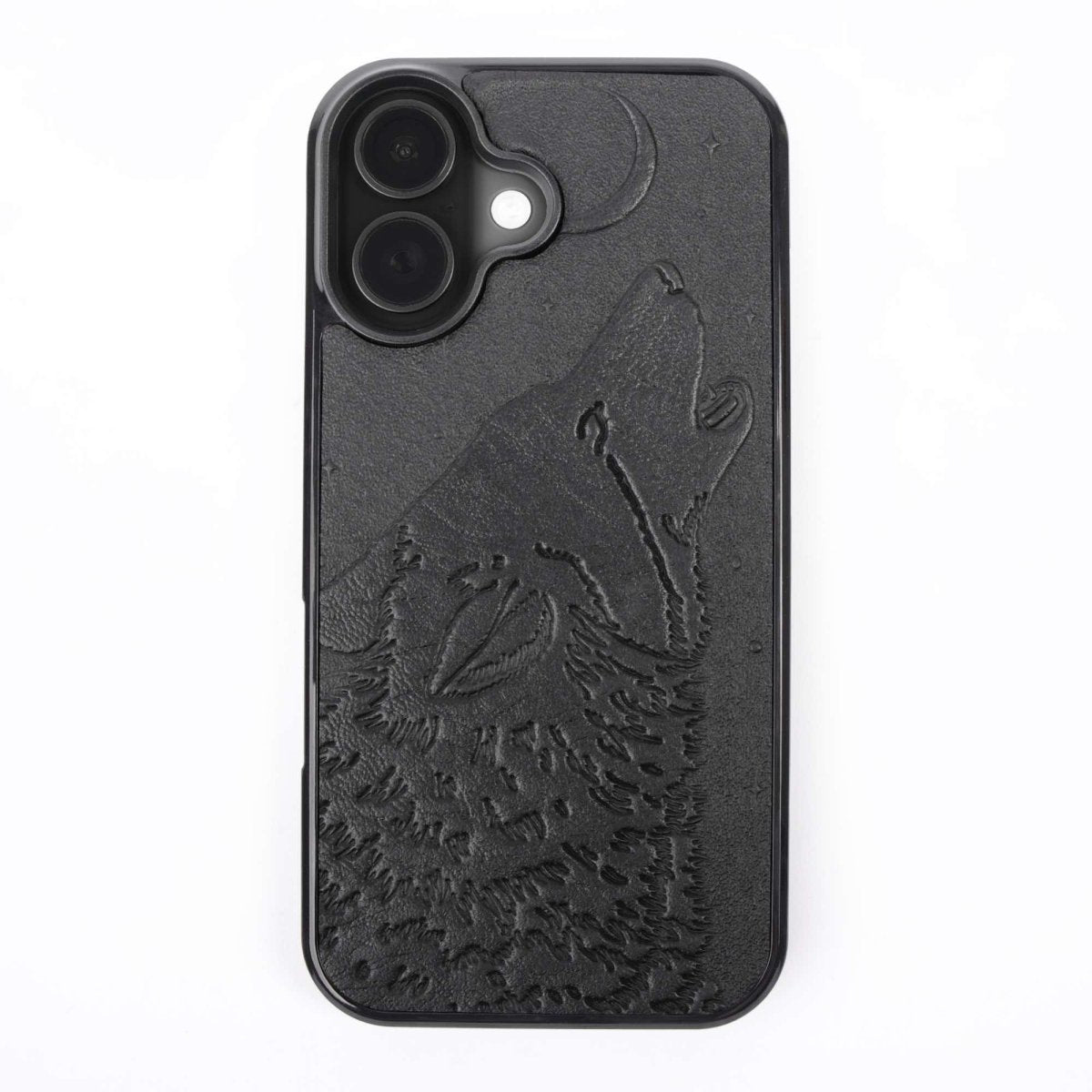 Oberon Design Genuine Leather iPhone Case, Hand-Crafted, Wolf in Black