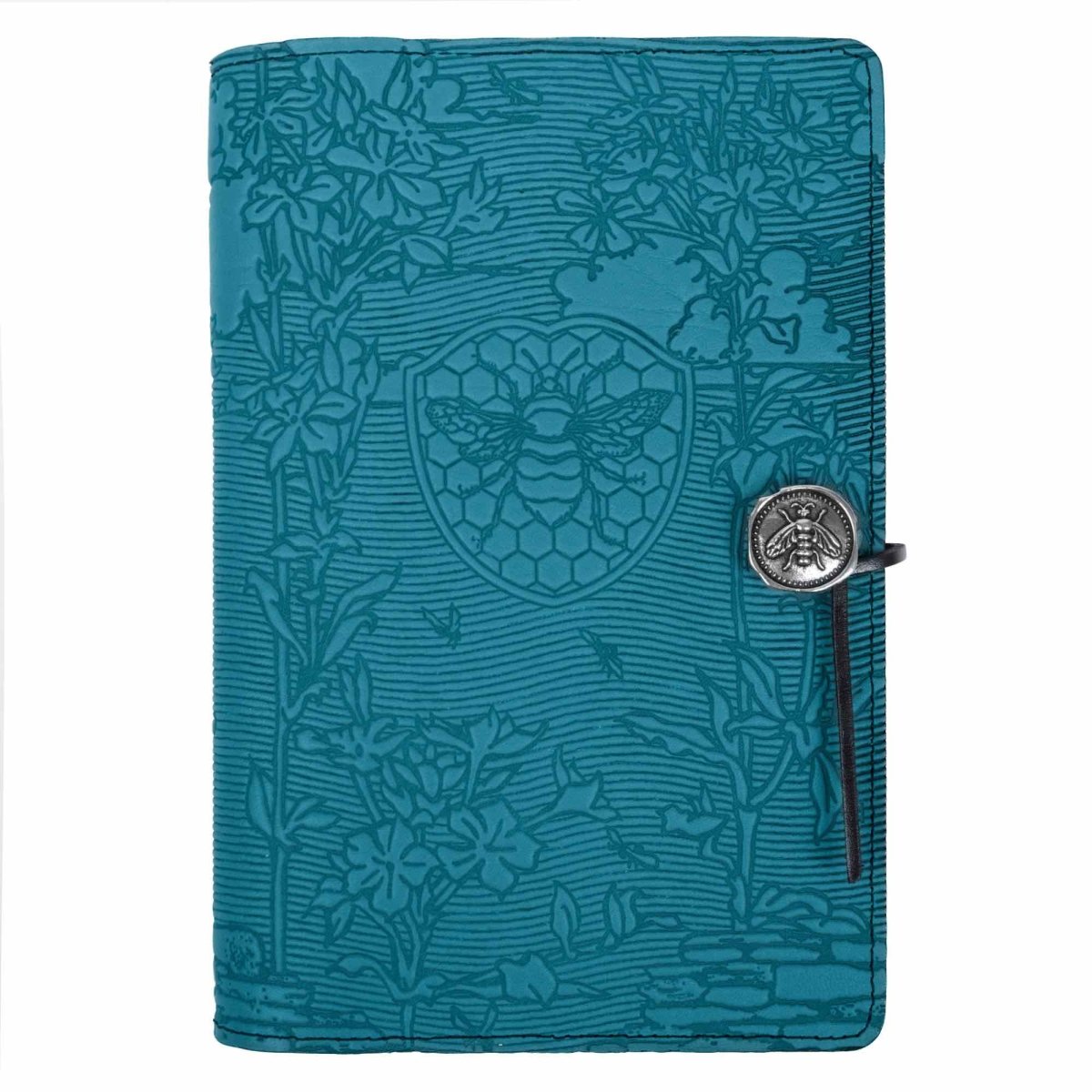 Oberon Design Leather Refillable Journal Cover, Bee Garden, Blue