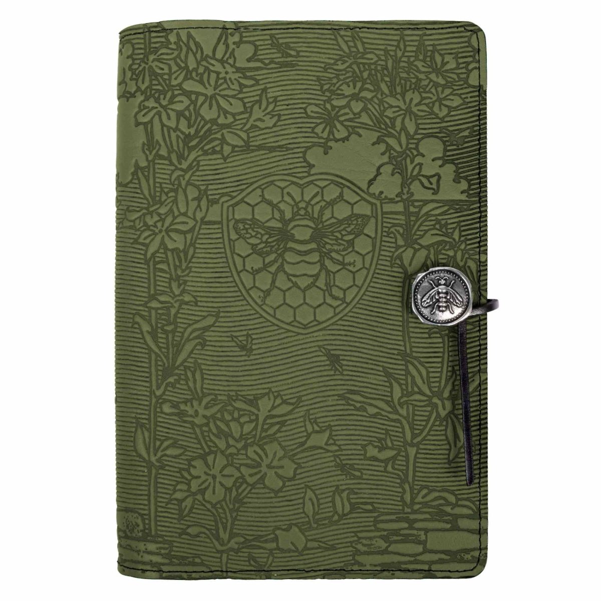 Oberon Design Leather Refillable Journal Cover, Bee Garden, Fern