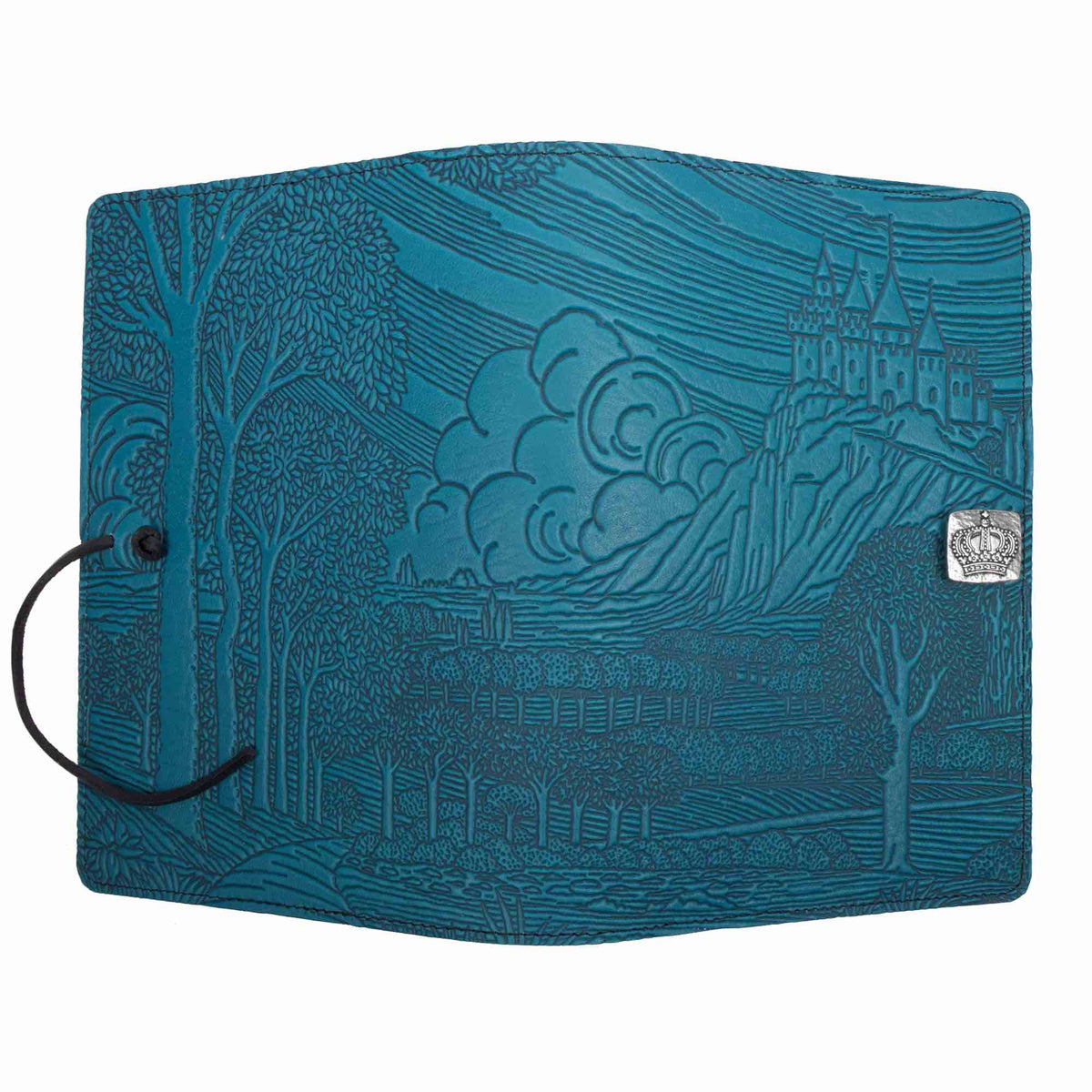 Oberon Design Leather Refillable Journal Cover, Camelot, blue - open