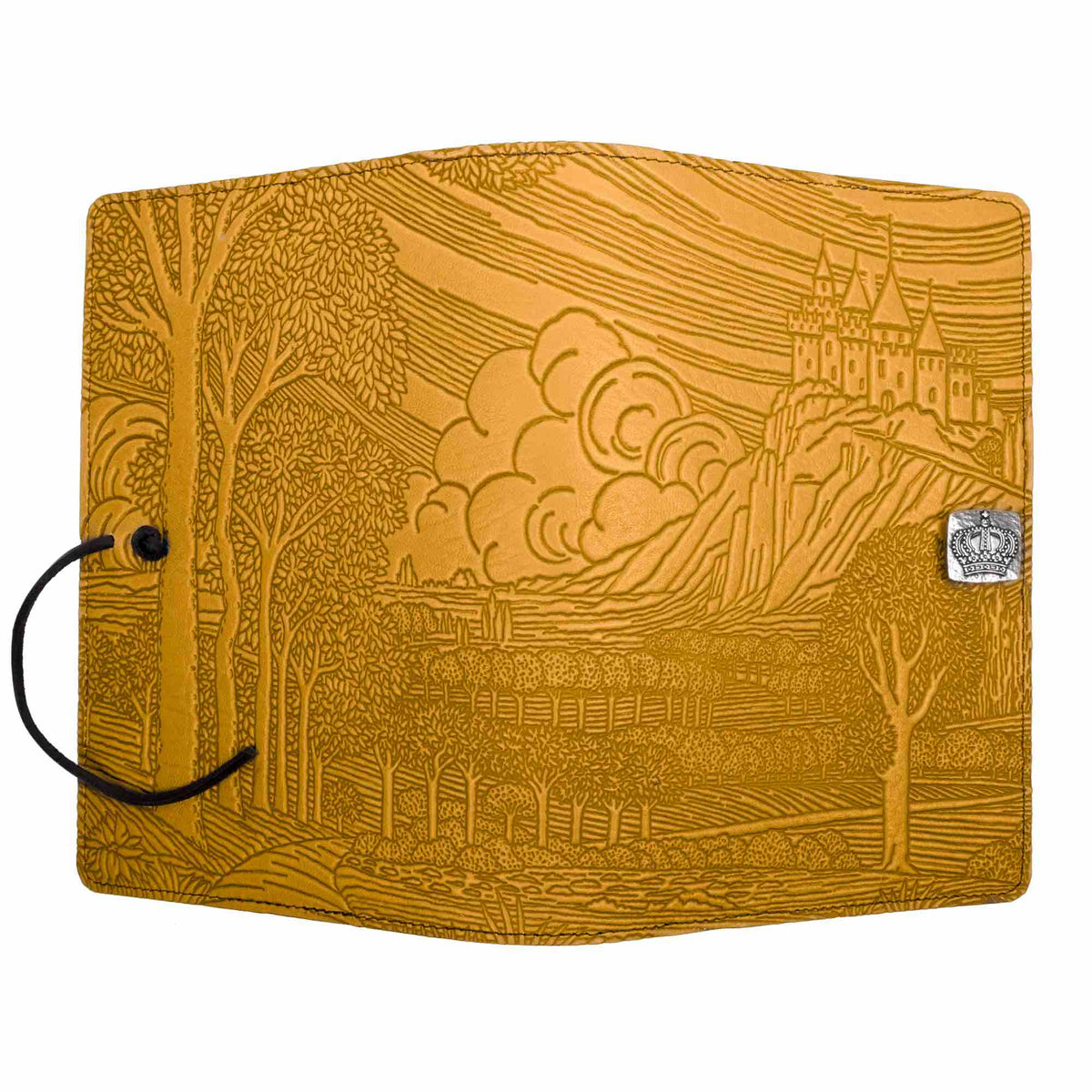 Oberon Design Leather Refillable Journal Cover, Camelot, Marigold - open