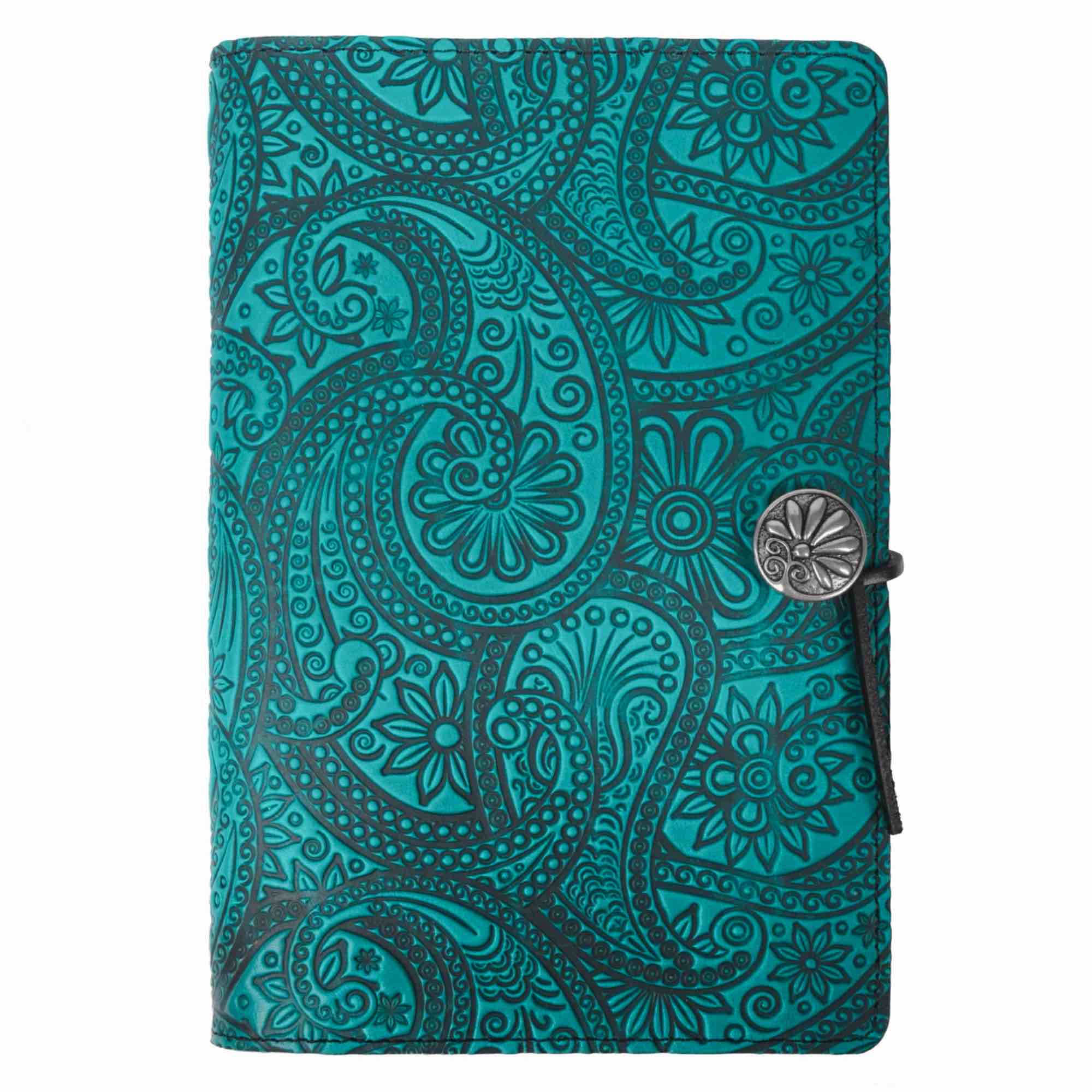 Leather Journal Cover, Paisley in Teal by Oberon Design