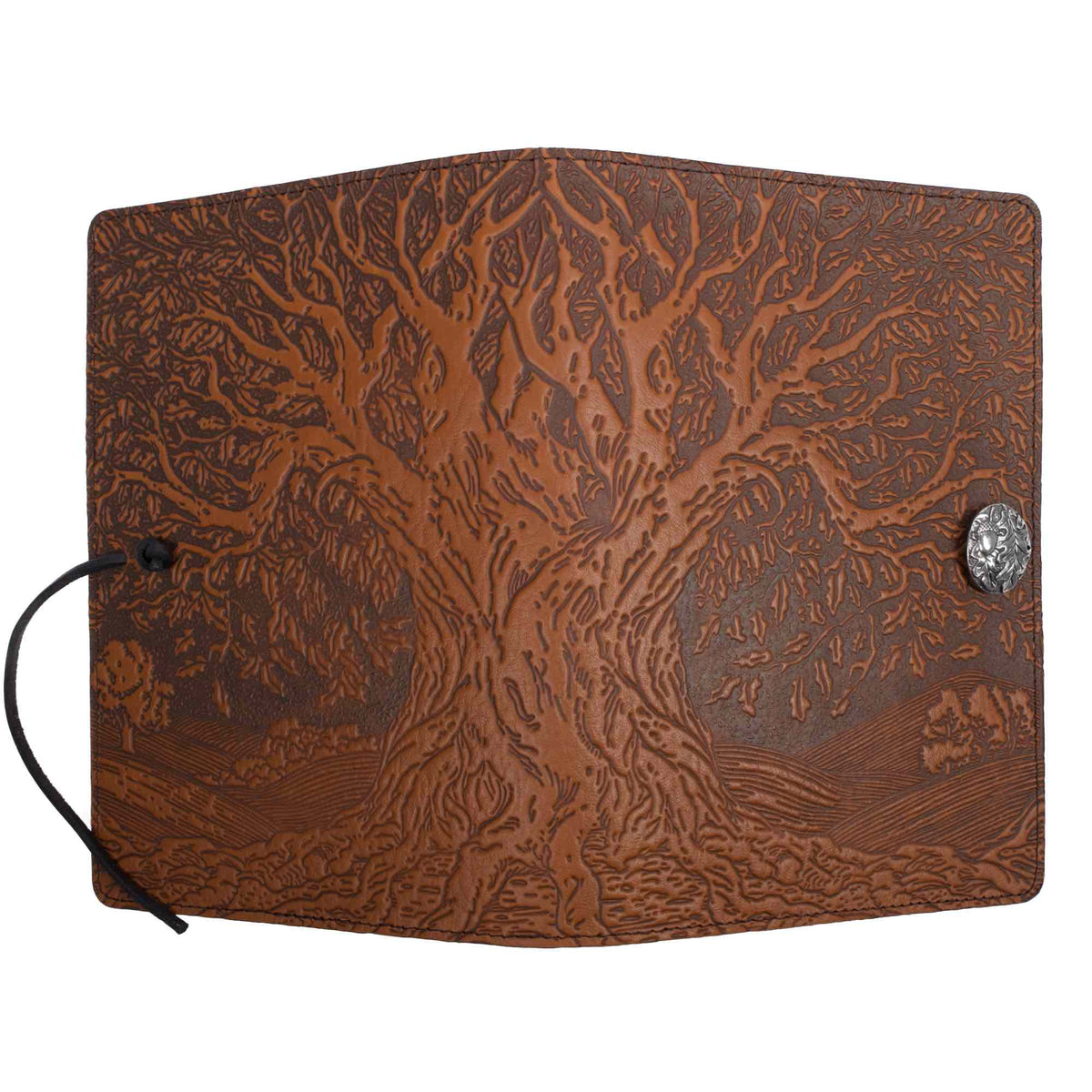 Leather Journal Cover, tree of life in saddle by Oberon Design, open