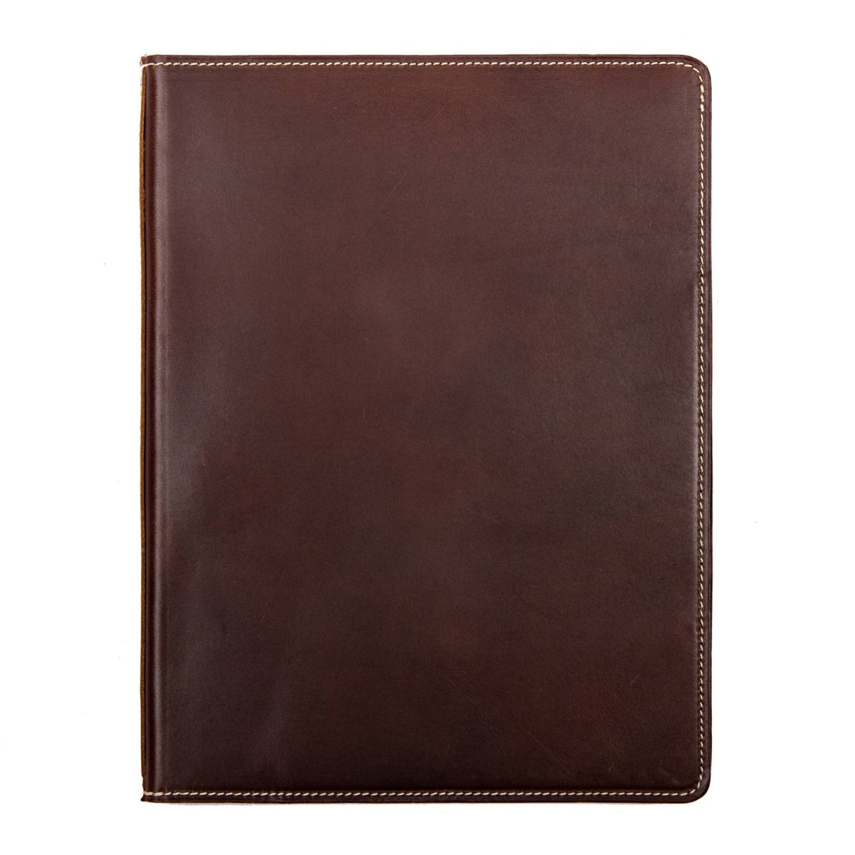 Leather Portfolio, Brown espresso chocolate color with tan stitching, Made in the USA