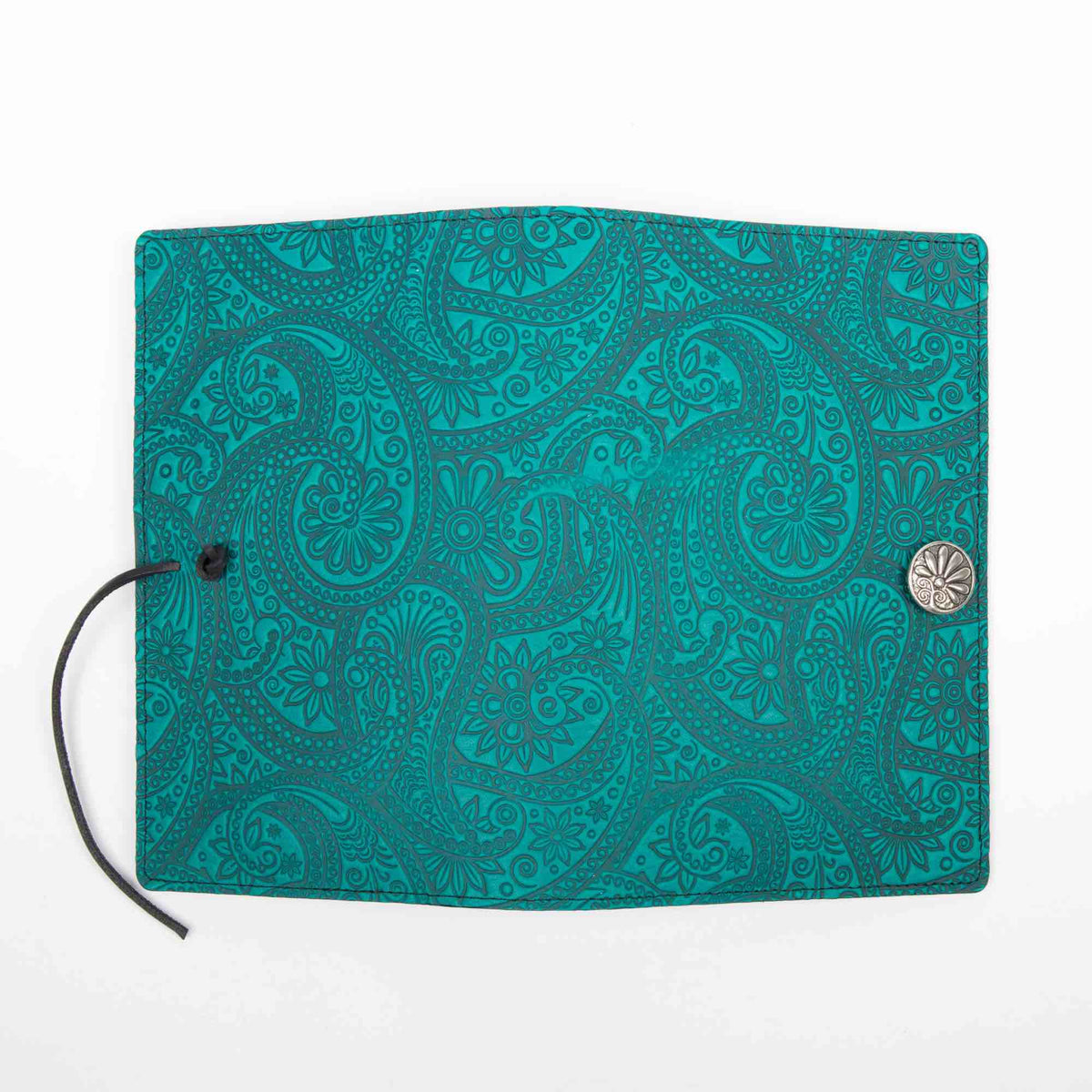 SECOND, Large Leather Notebook Cover, Paisley in Teal