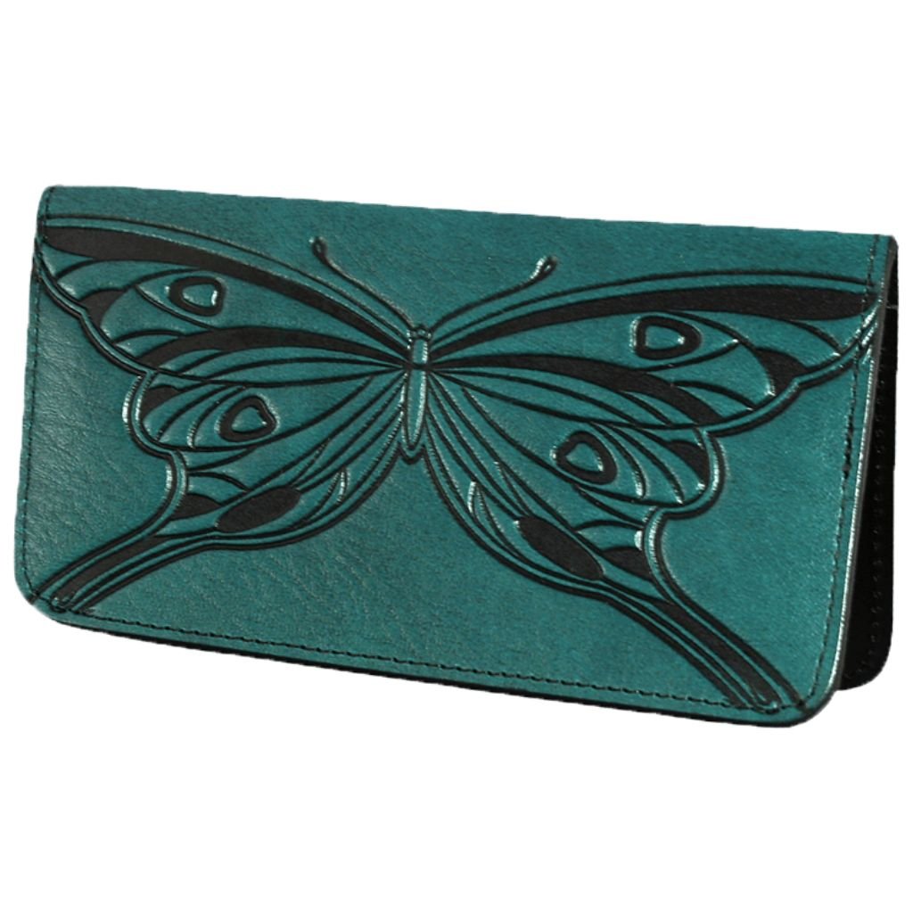 Oberon Design Celtic Braid Embossed Genuine Leather Checkbook Cover, 3.5x6.5 Inches, Green, Made in The USA