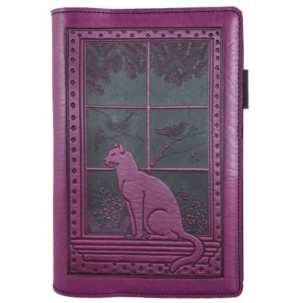 Leather Portfolio with Notepad, Pockets and Pen Holder, Cat in