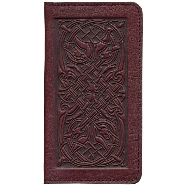 Oberon Design Leather Checkbook Cover, Celtic Hounds, Made in the USA