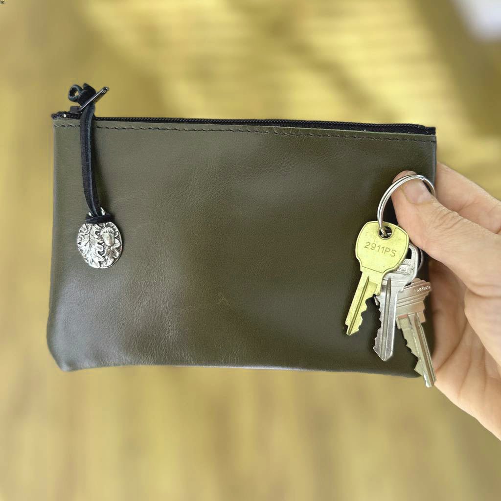 Leather black coin purse id slot 1 zippered pocket with secure clasp change  purse leather coin bag leather coin pouch leather coin holder
