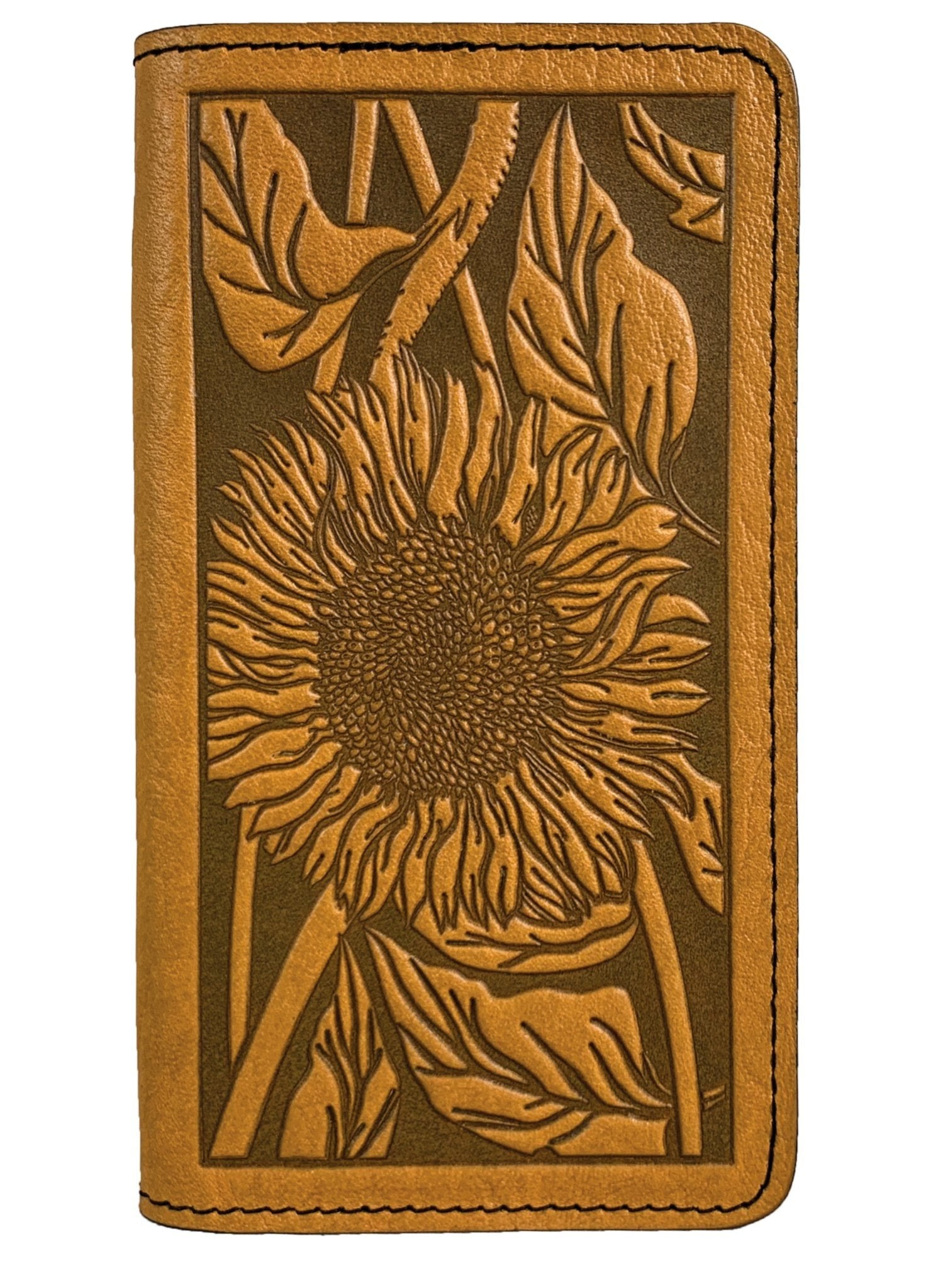 Sunflower Hand Carved Leather Wallet Custom Handmade 