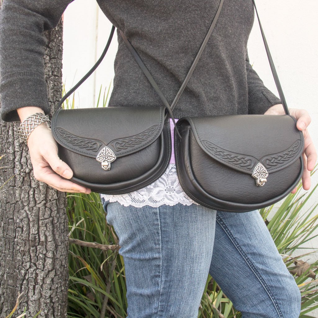 Oberon Design Leather Handbag Celtic Lilah 2 sizes Compared