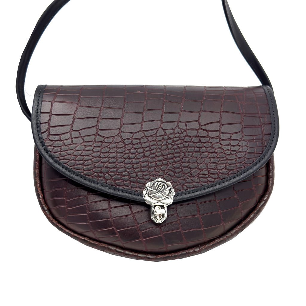 Limited Edition Leather Handbag, Large Lilah in Burgundy Alligator Art Nouveau Closure