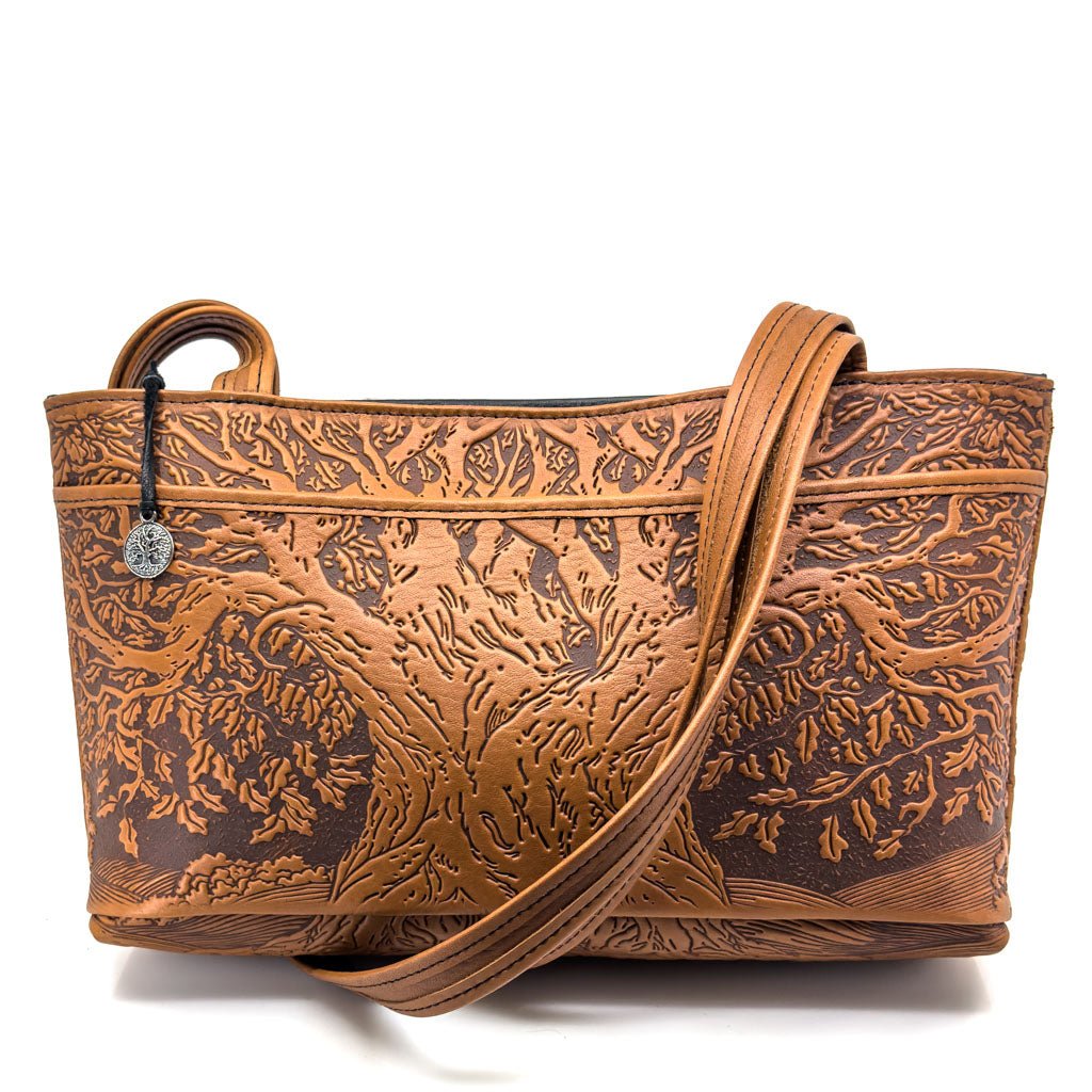 Oberon Design Leather Women's Handbag, Tree of Life Streamline