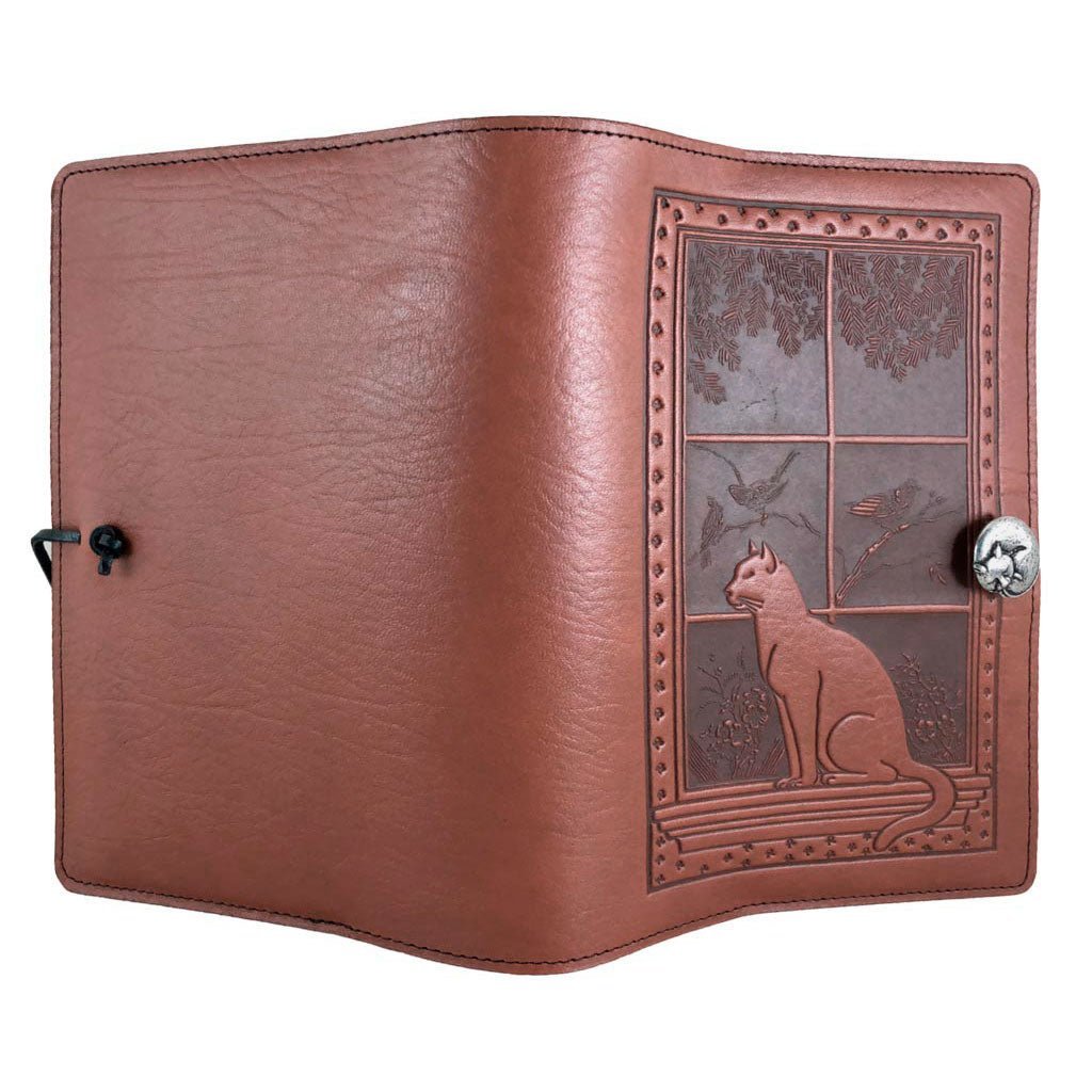 HAPPY EXTRA, Large Leather Refillable Journal, Cat in Window