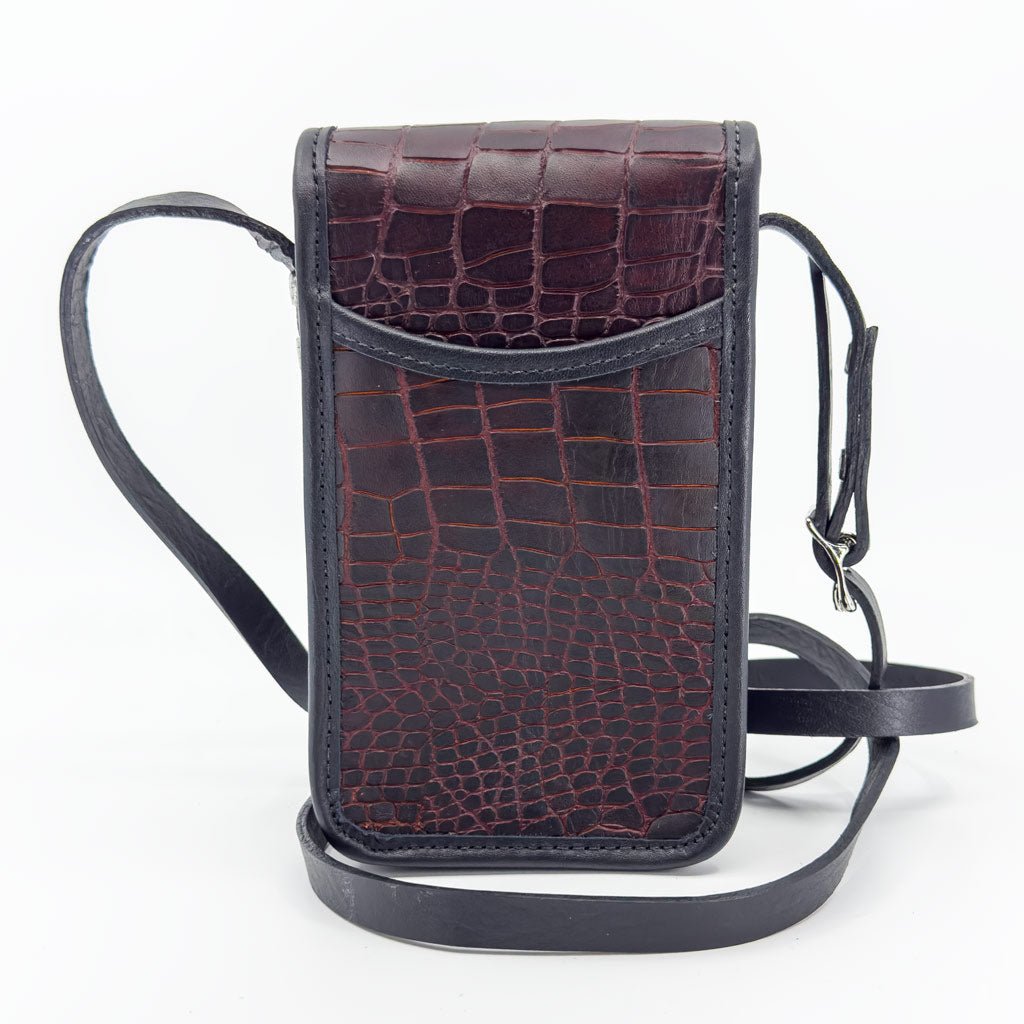 Limited Edition Leather "Molly" Women's Cell Phone Handbag, Burgundy Alligator, Front