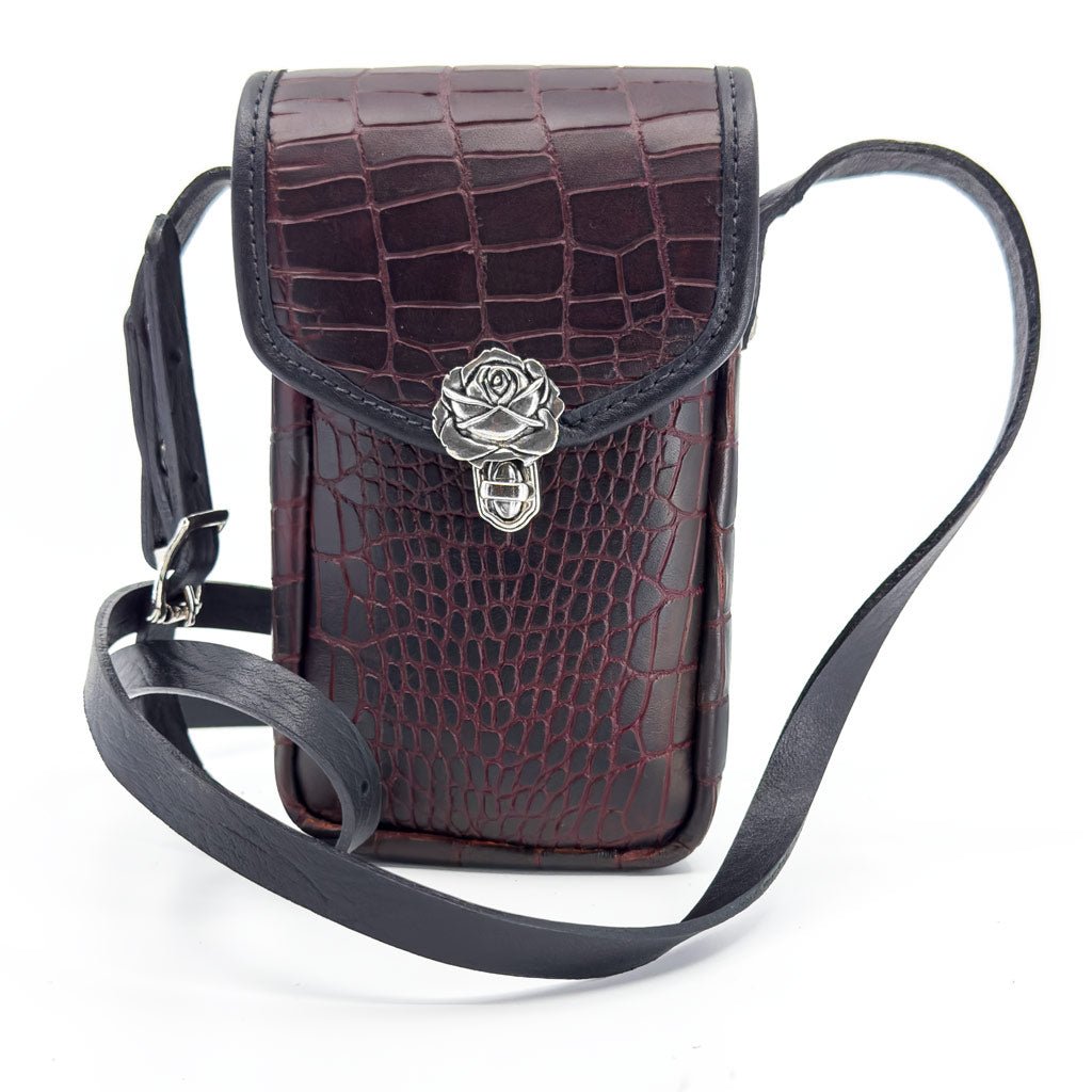 Limited Edition Leather "Molly" Women's Cell Phone Handbag, Burgundy Alligator, Front