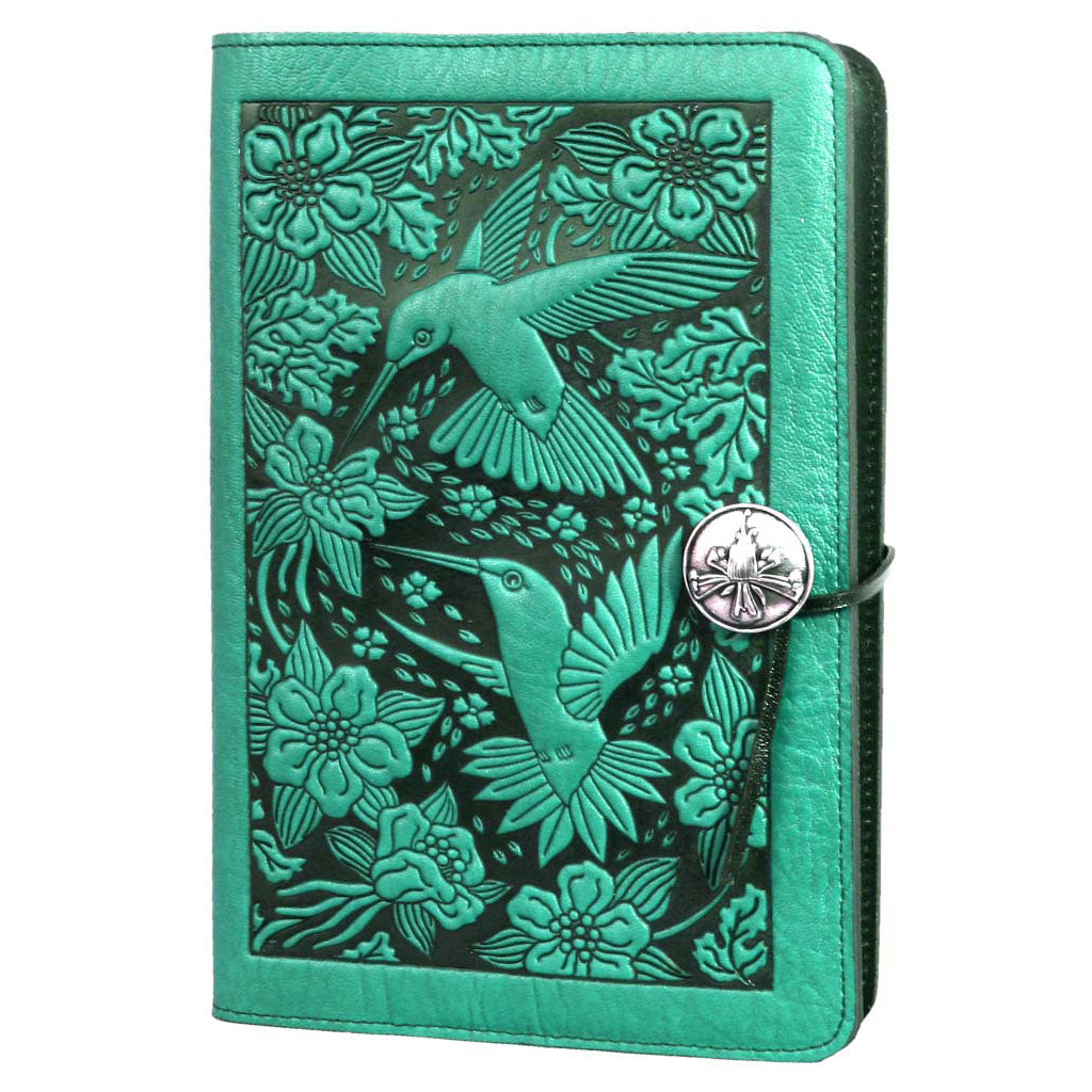 Oberon Design Large Refillable Leather Notebook Cover, Hummingbirds