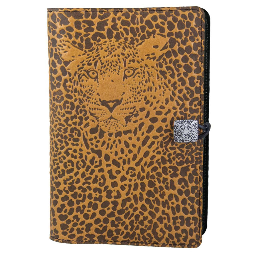 Oberon Design Large Refillable Leather Notebook Cover, Leopard