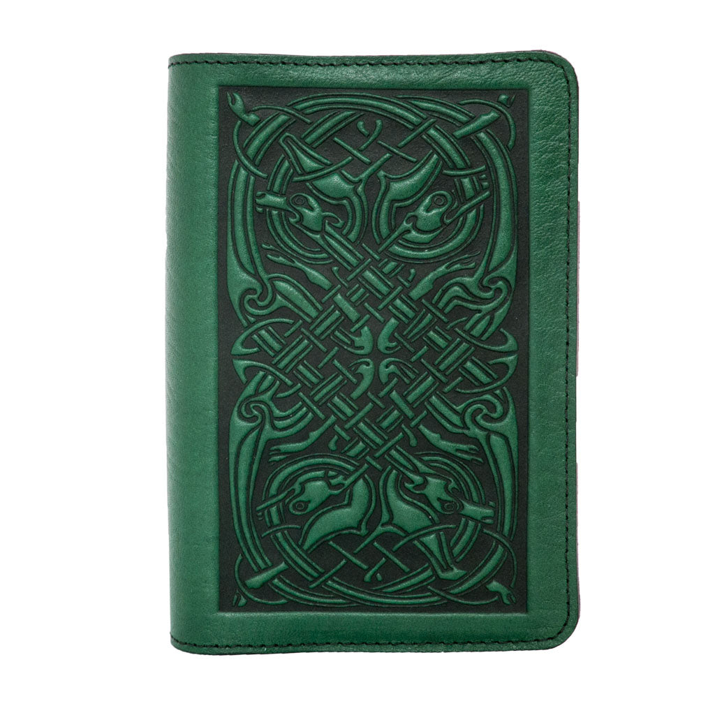 Oberon Design Leather Refillable Journal Cover, Celtic Hounds Small / Green