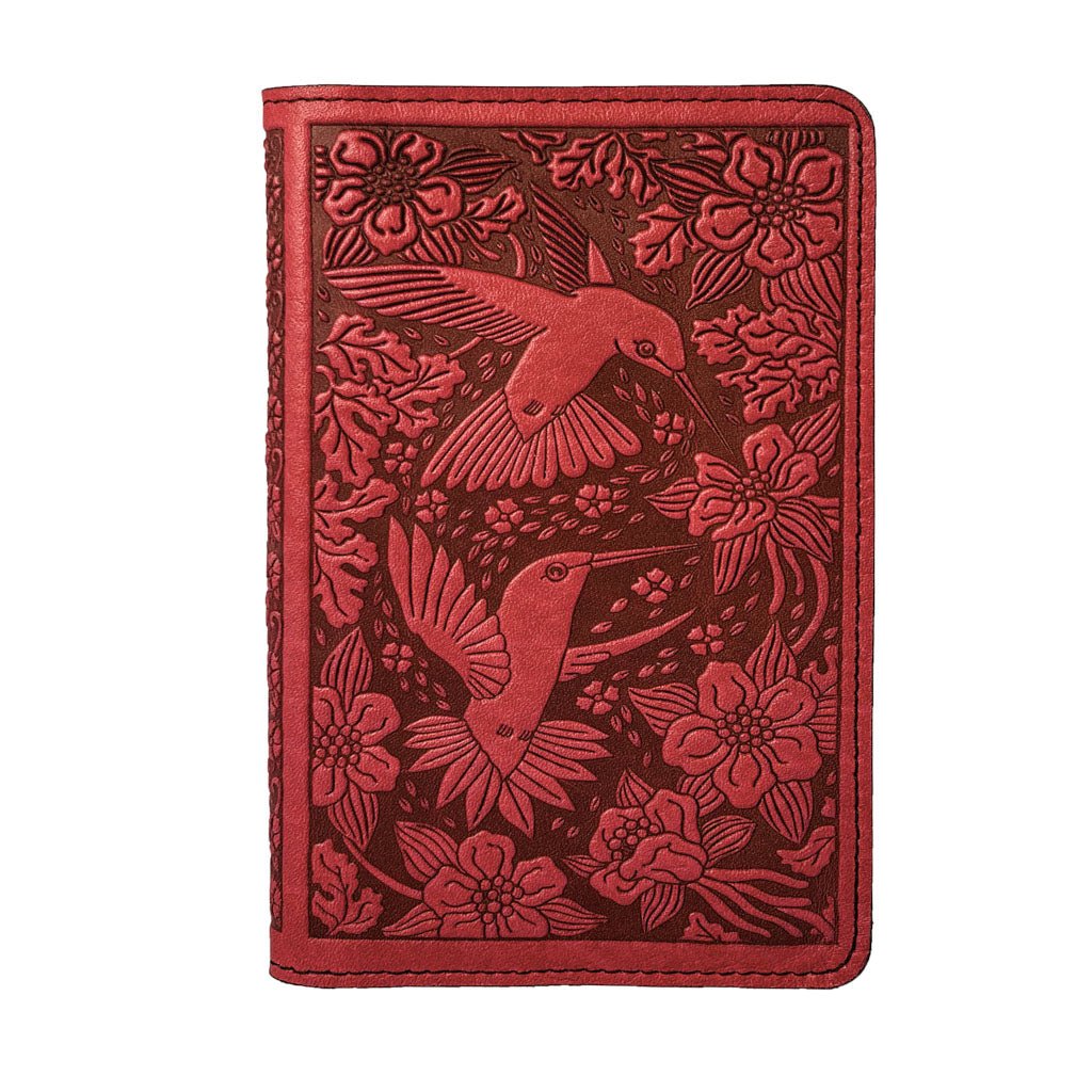 Oberon Design Large Refillable Leather Notebook Cover, Hummingbirds