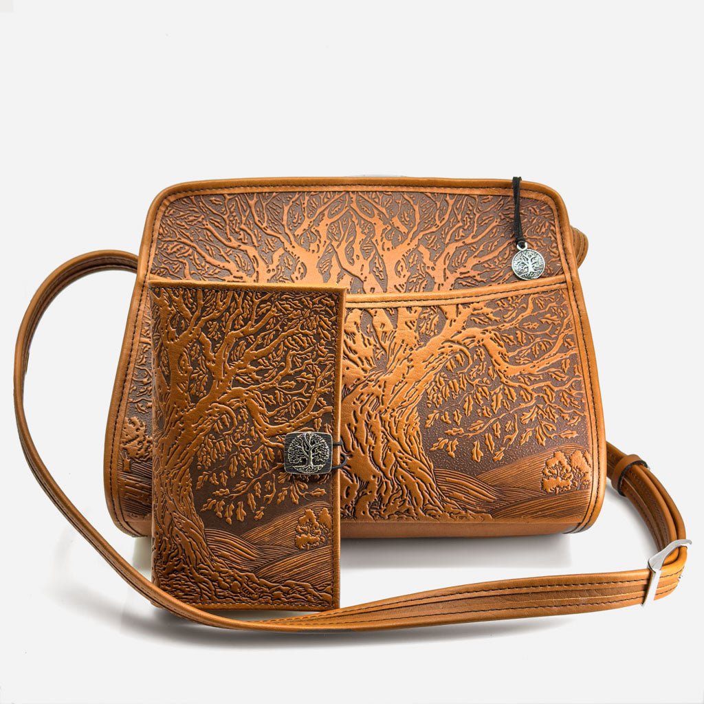Leather Tree of Life Rectangle Pouch Small Purse Handbag