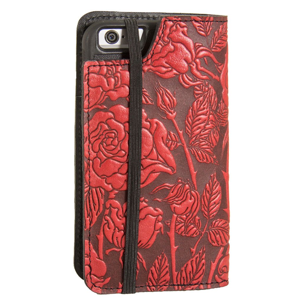 Oberon Design River Garden Leather Wallet Folio Case for iPhones iPhone 8 / Red