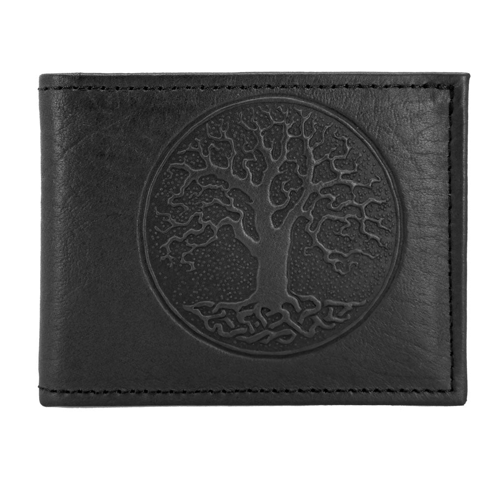 Oberon Design Leather Men's Wallet, Tree of Life, Black